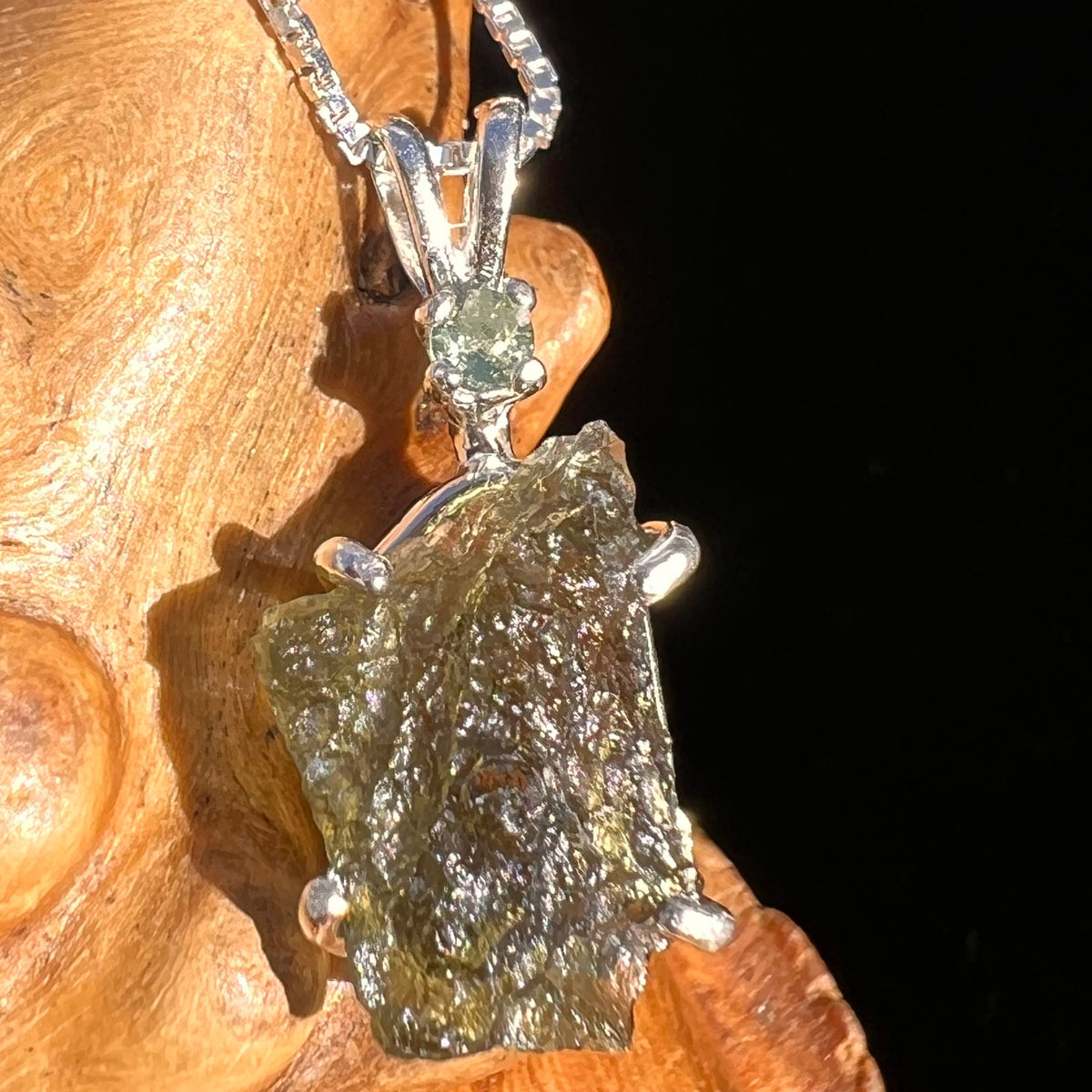 Raw & Faceted Moldavite Necklace Sterling Silver #5080-Moldavite Life