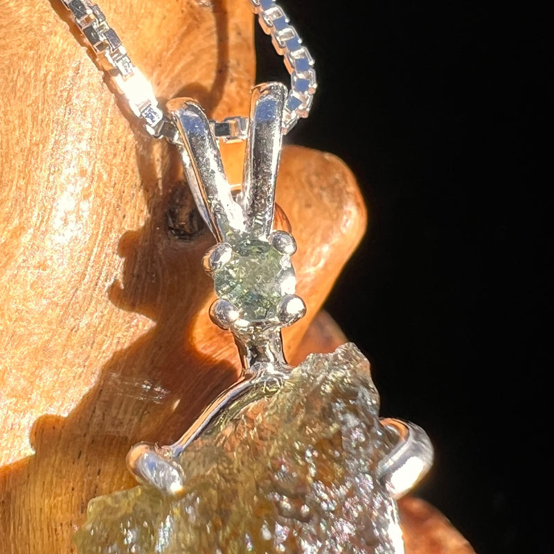 Raw & Faceted Moldavite Necklace Sterling Silver #5080-Moldavite Life