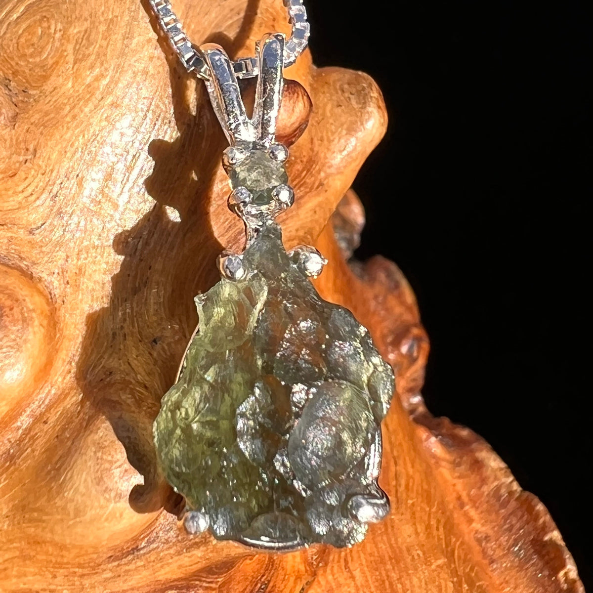 Raw & Faceted Moldavite Necklace Sterling Silver #5081-Moldavite Life