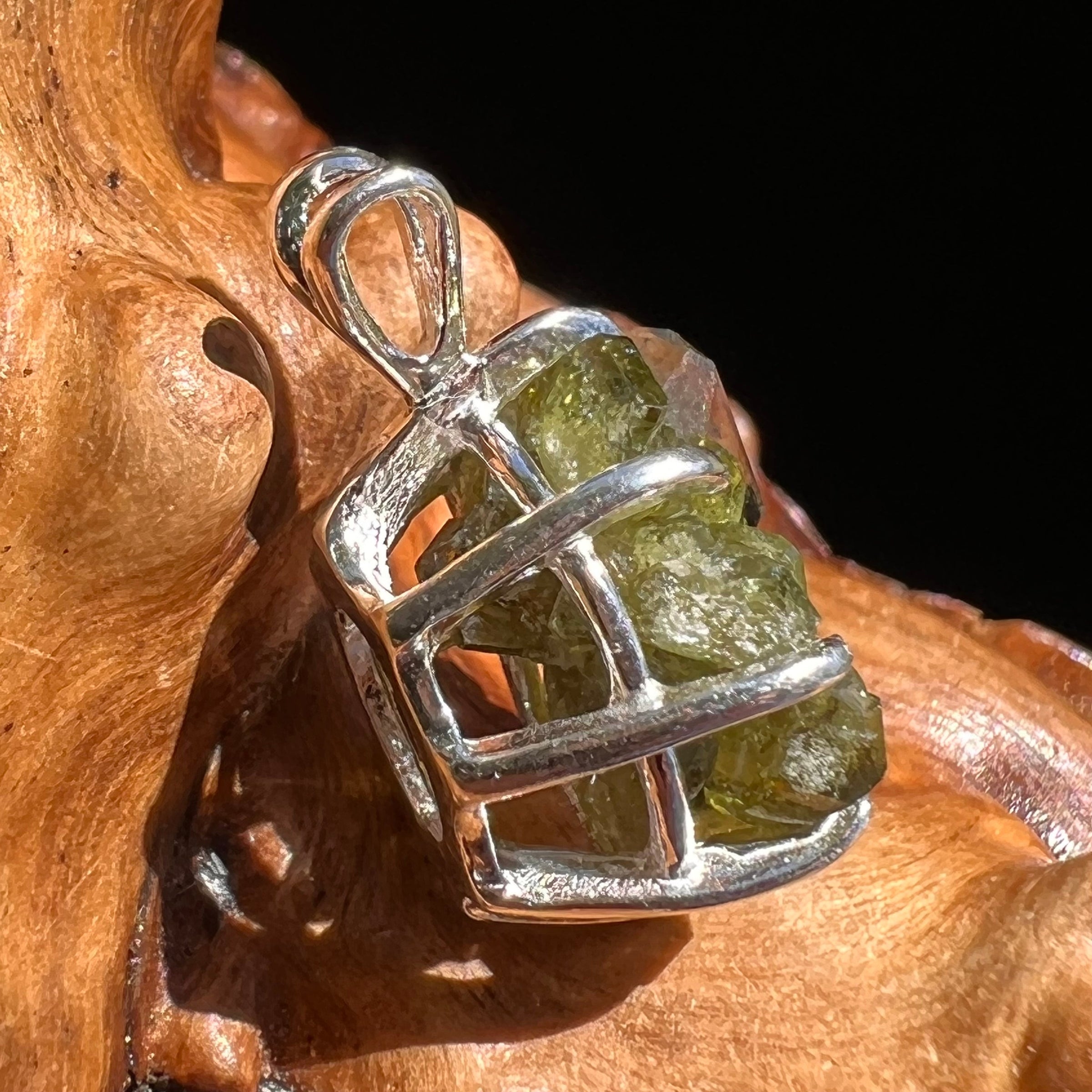 Raw Green Garnet Pendant Sterling Silver #2635-Moldavite Life