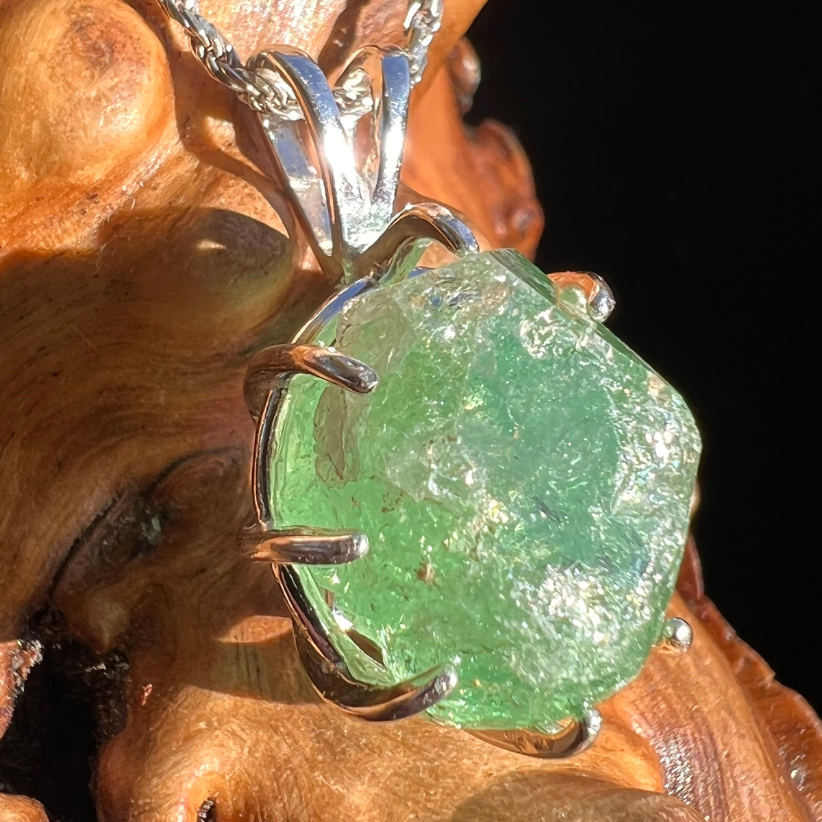 Raw Green Garnet Pendant Sterling Silver #3027-Moldavite Life