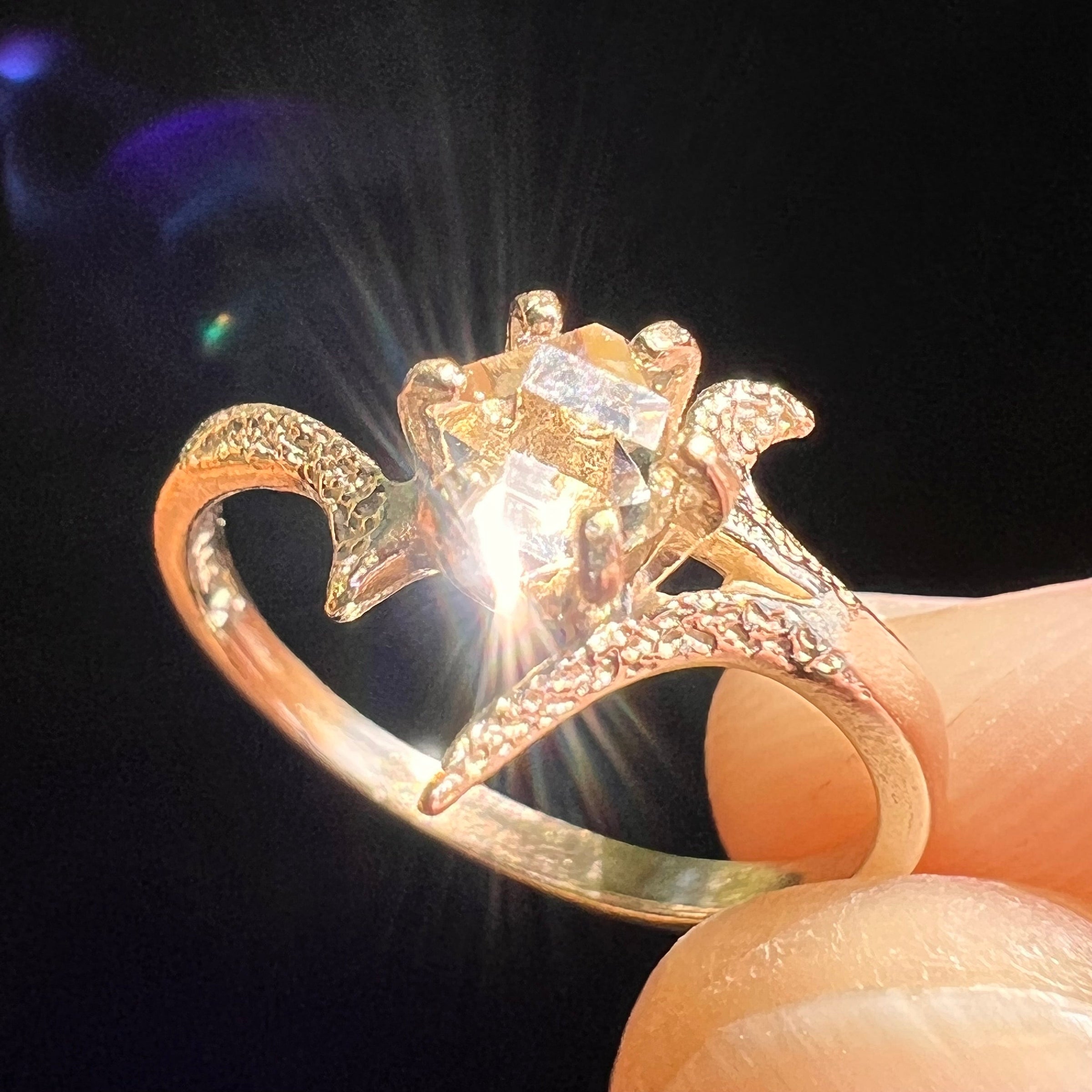 Raw Herkimer Diamond Ring 14k Gold #1034-Moldavite Life