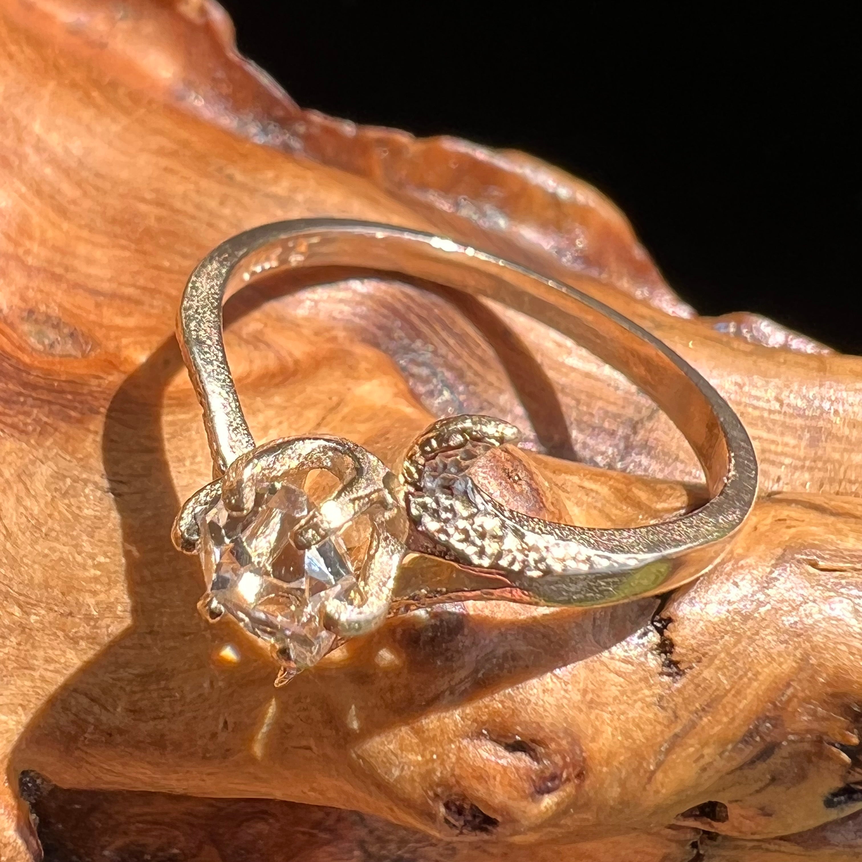 Raw Herkimer Diamond Ring 14k Gold Natural Crystal Moldavite Life