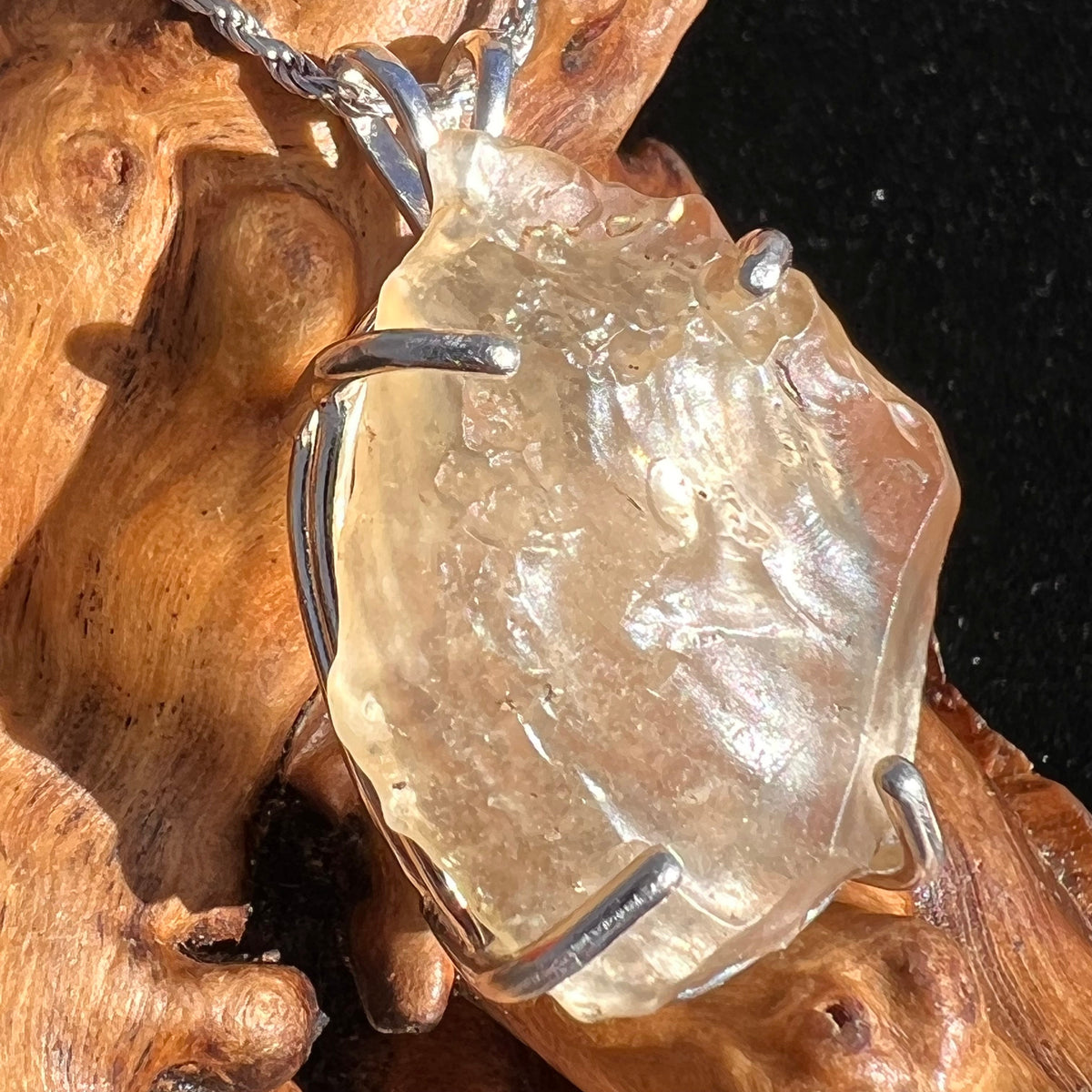 Raw Libyan Desert Glass Pendant Sterling Silver #1-Moldavite Life