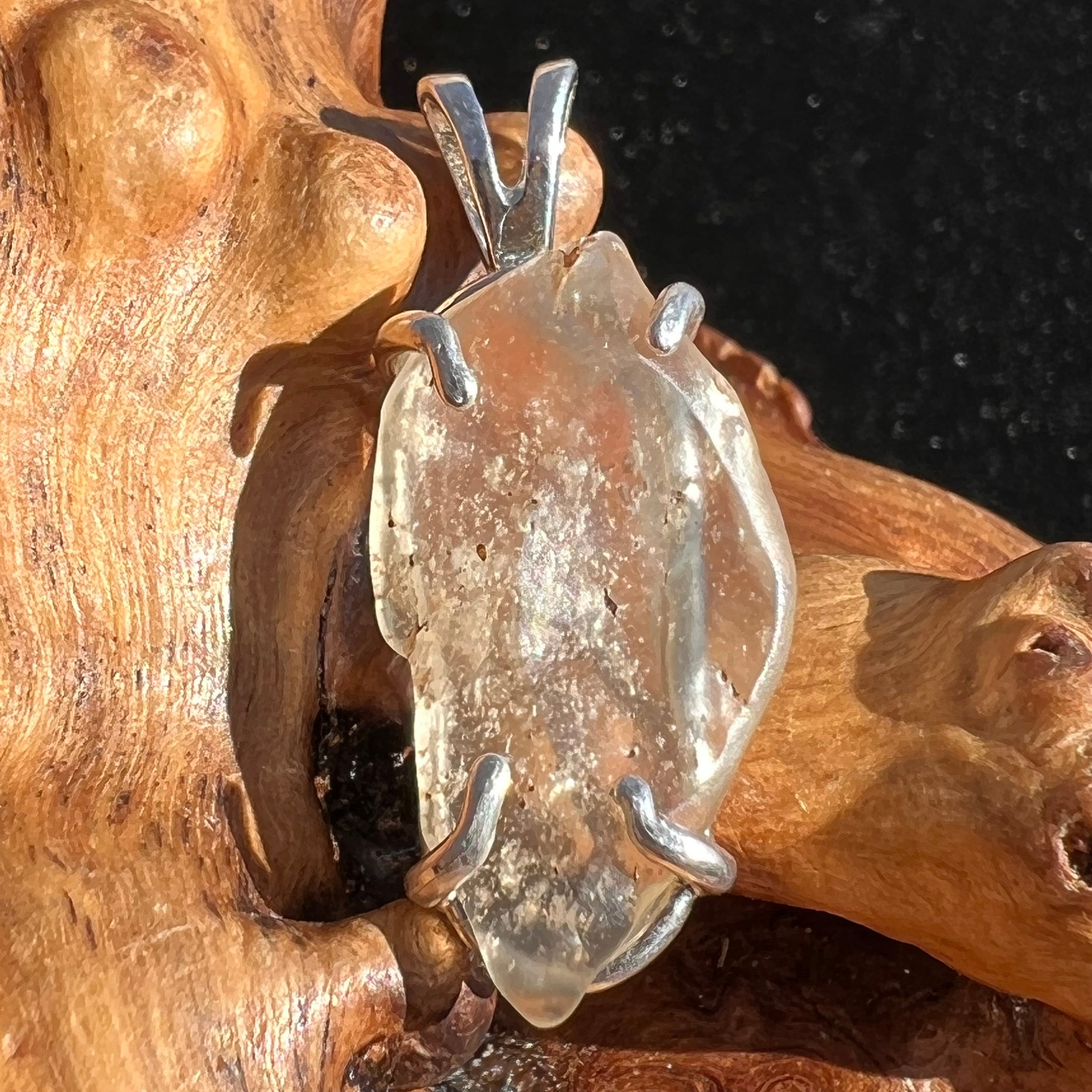 Raw Libyan Desert Glass Pendant Sterling Silver #15-Moldavite Life