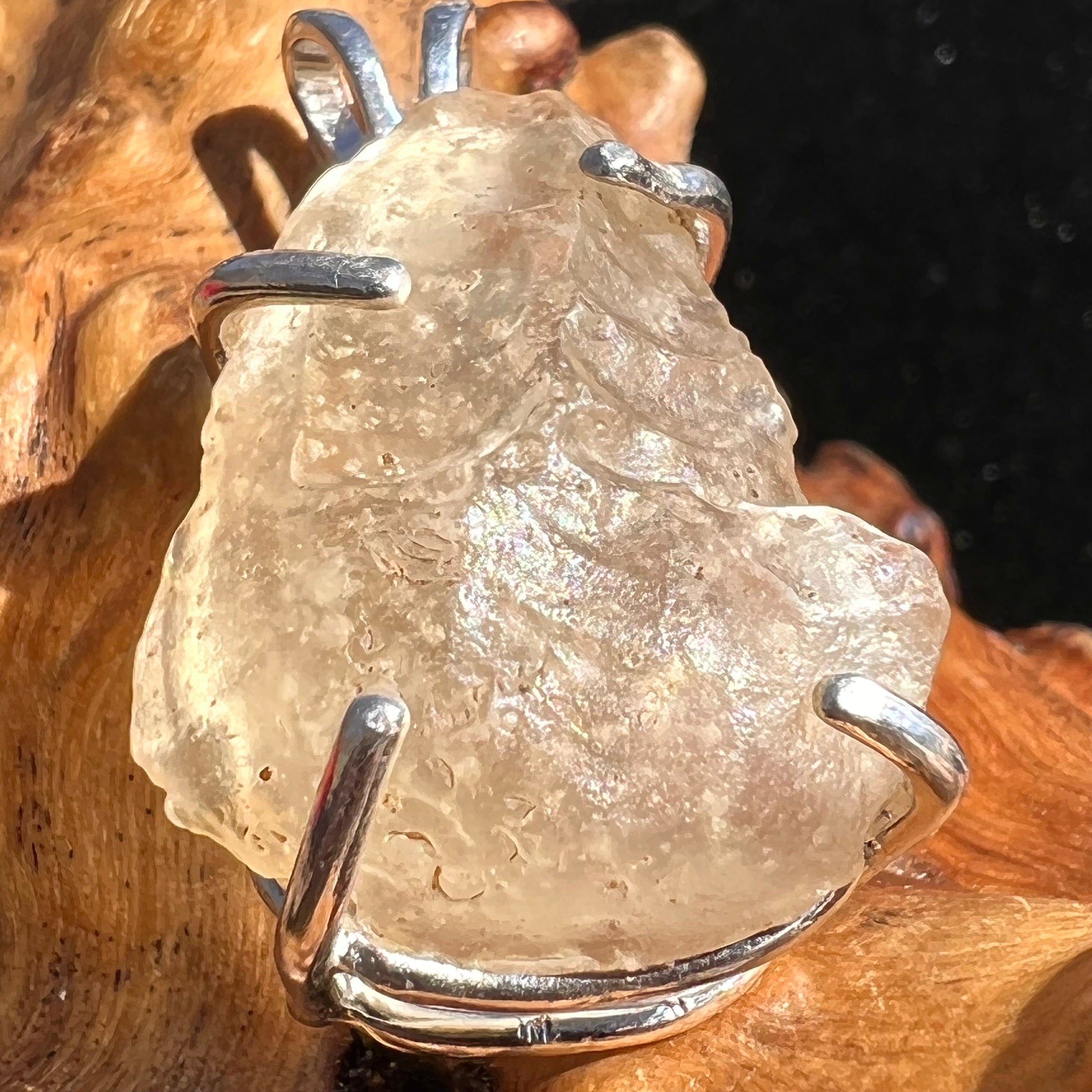 Raw Libyan Desert Glass Pendant Sterling Silver #2-Moldavite Life