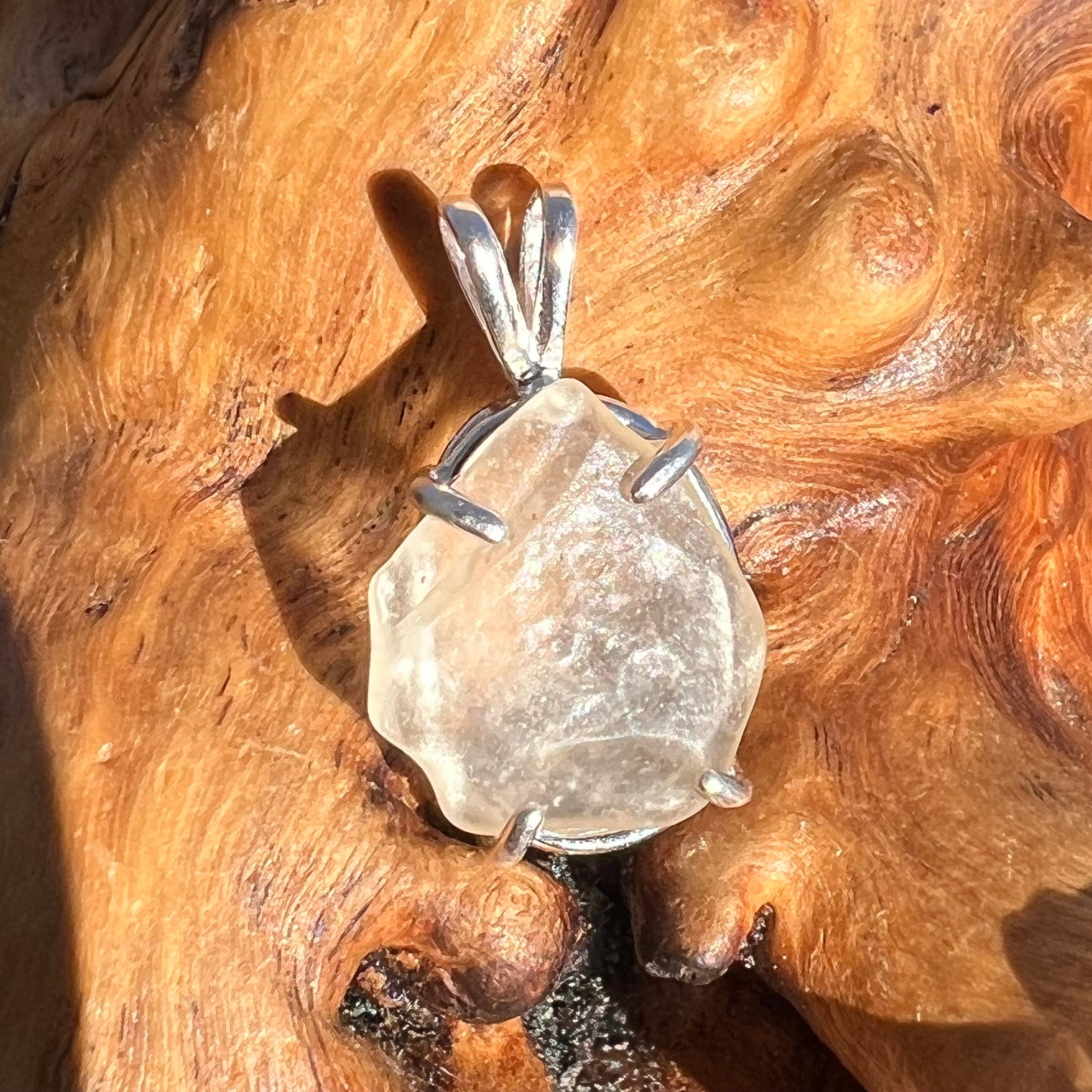 Raw Libyan Desert Glass Pendant Sterling Silver #27-Moldavite Life