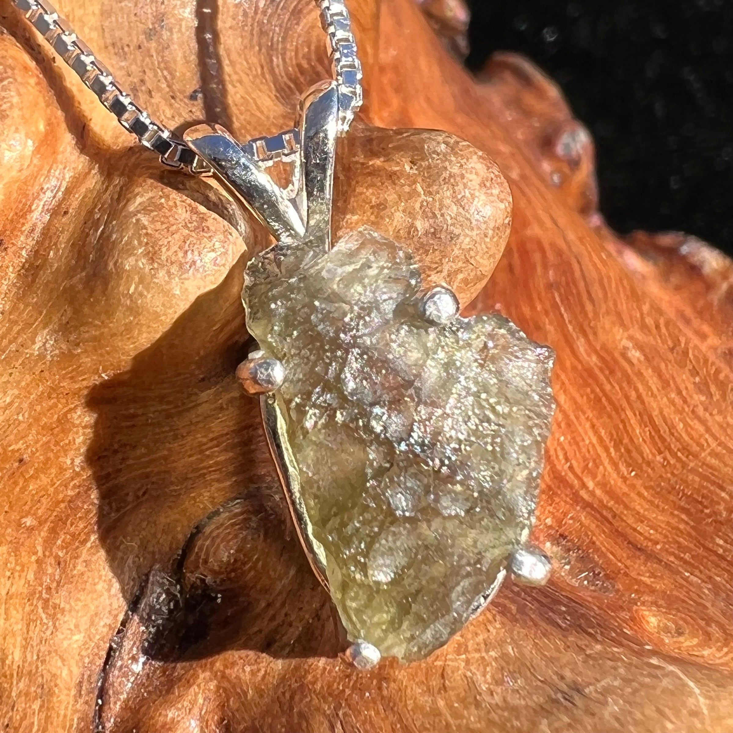 Raw Moldavite Pendant Oval Shape Sterling Silver #2226-Moldavite Life