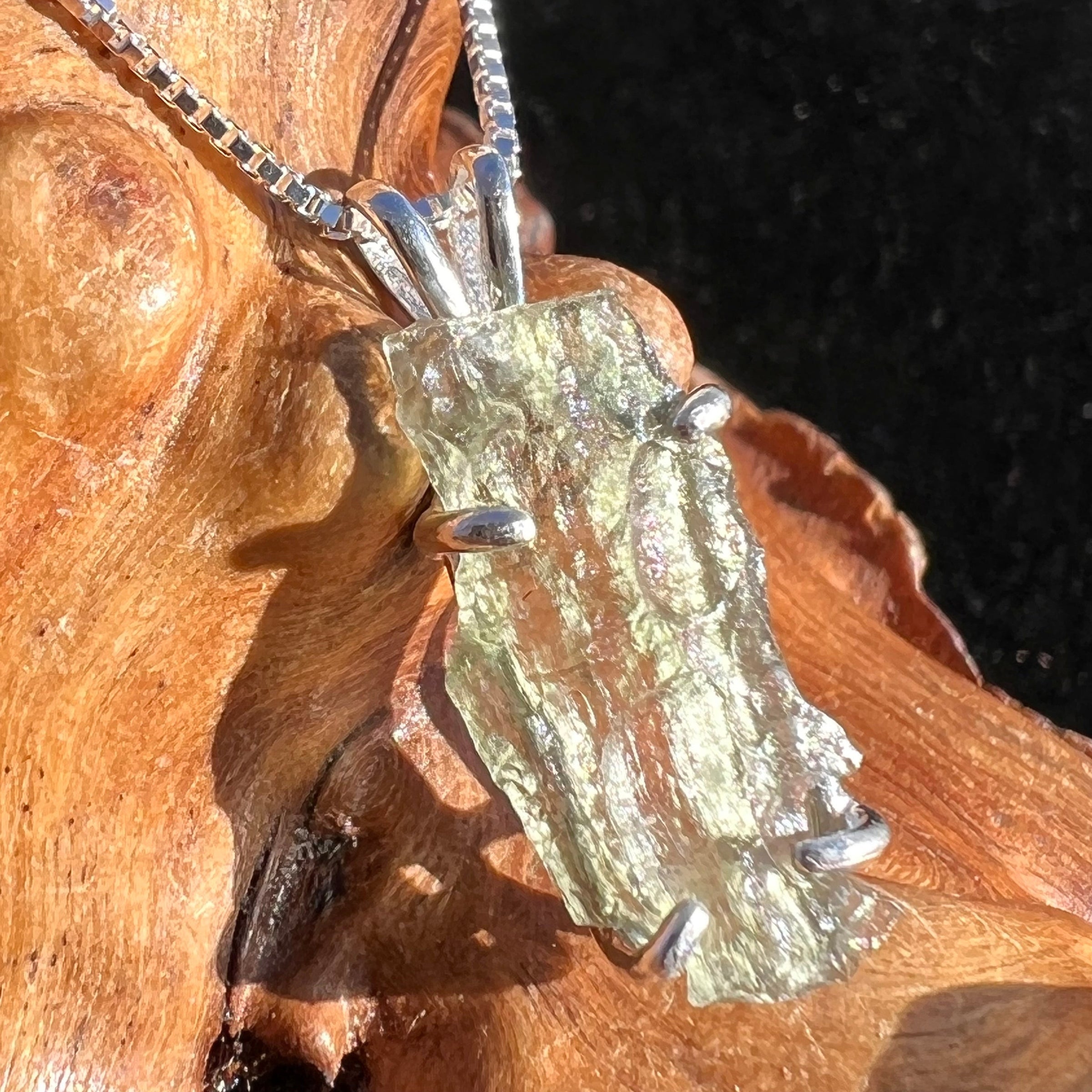 Raw Moldavite Pendant Oval Shape Sterling Silver #2227-Moldavite Life