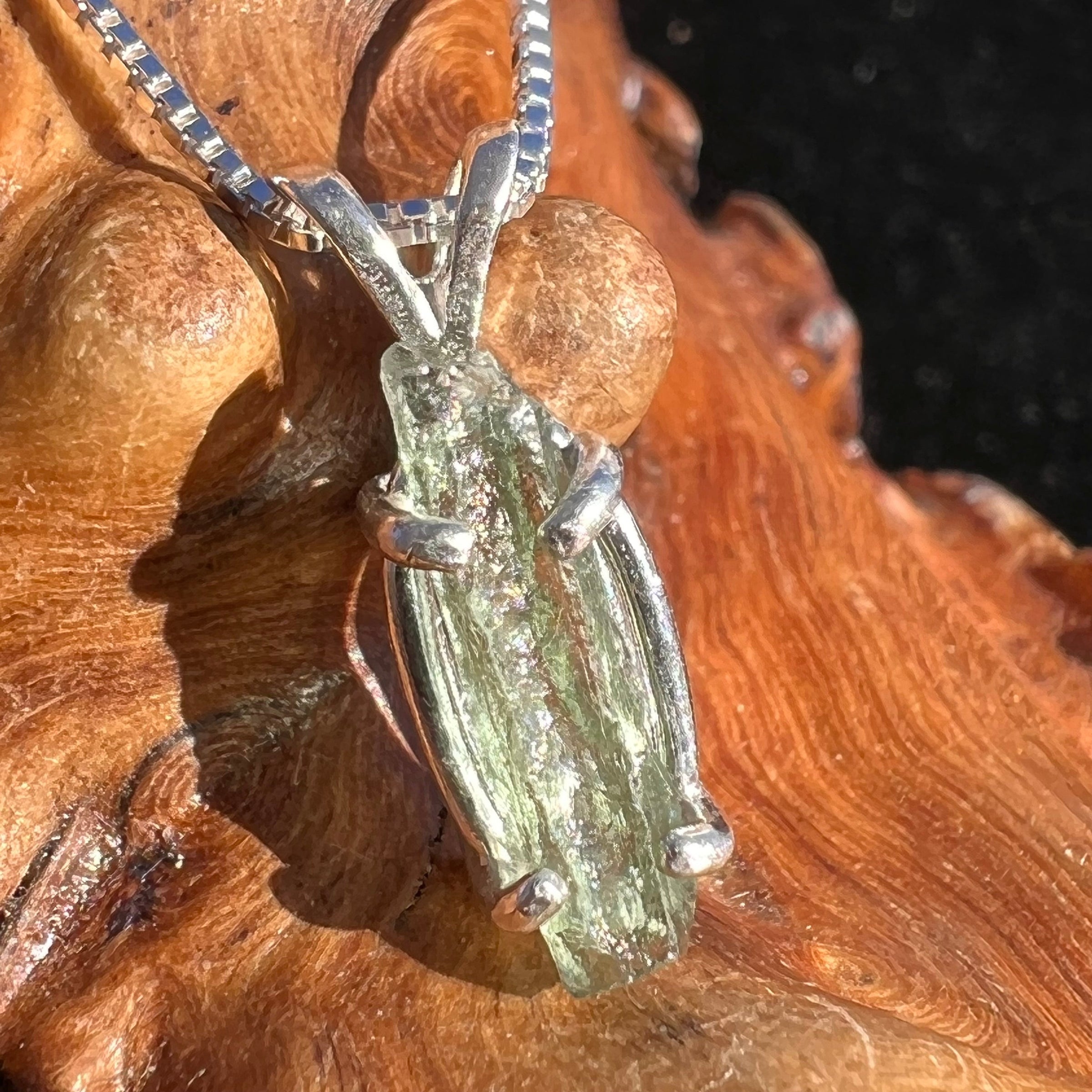 Raw Moldavite Pendant Rectangle Shape Sterling Silver #2234-Moldavite Life