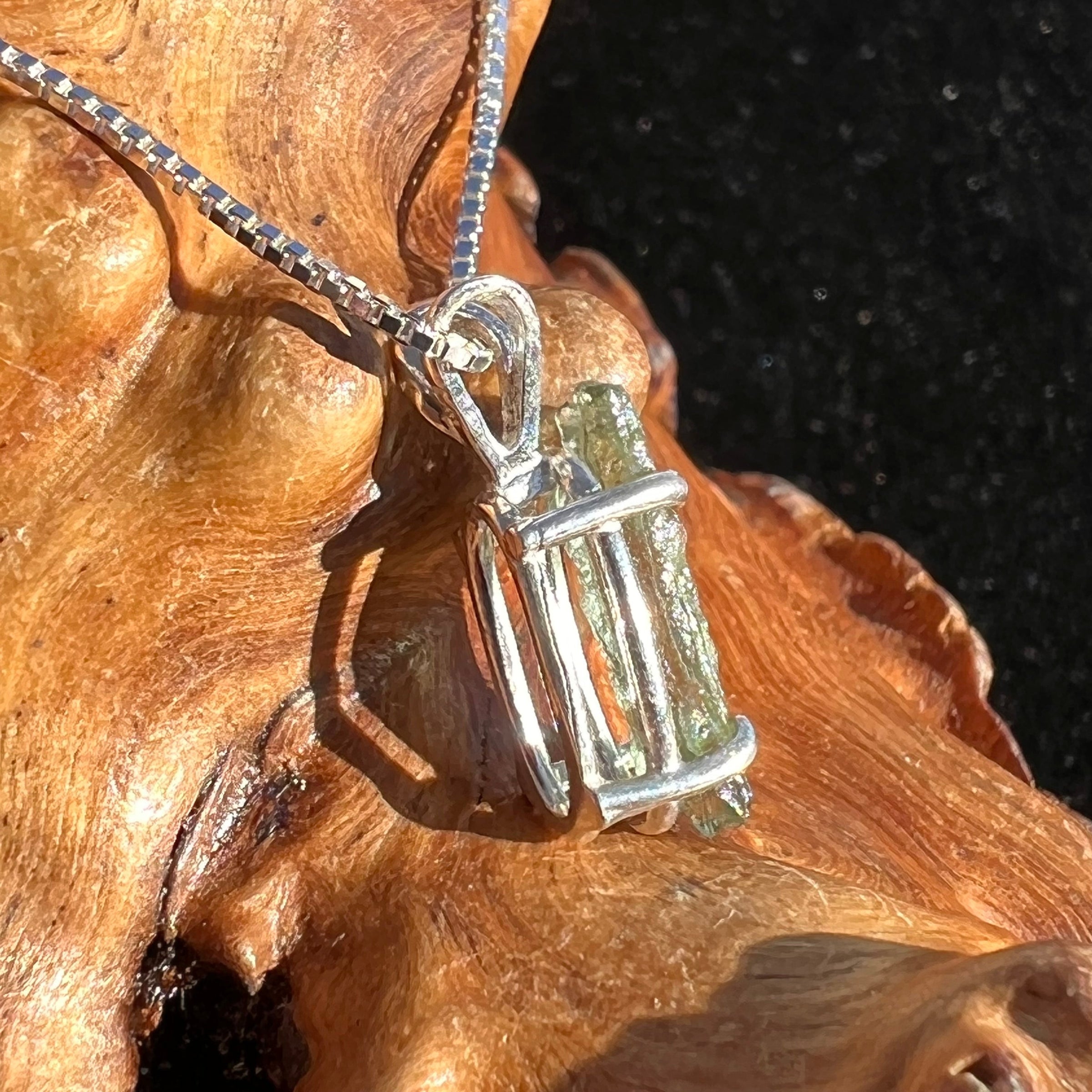Raw Moldavite Pendant Rectangle Shape Sterling Silver #2234-Moldavite Life