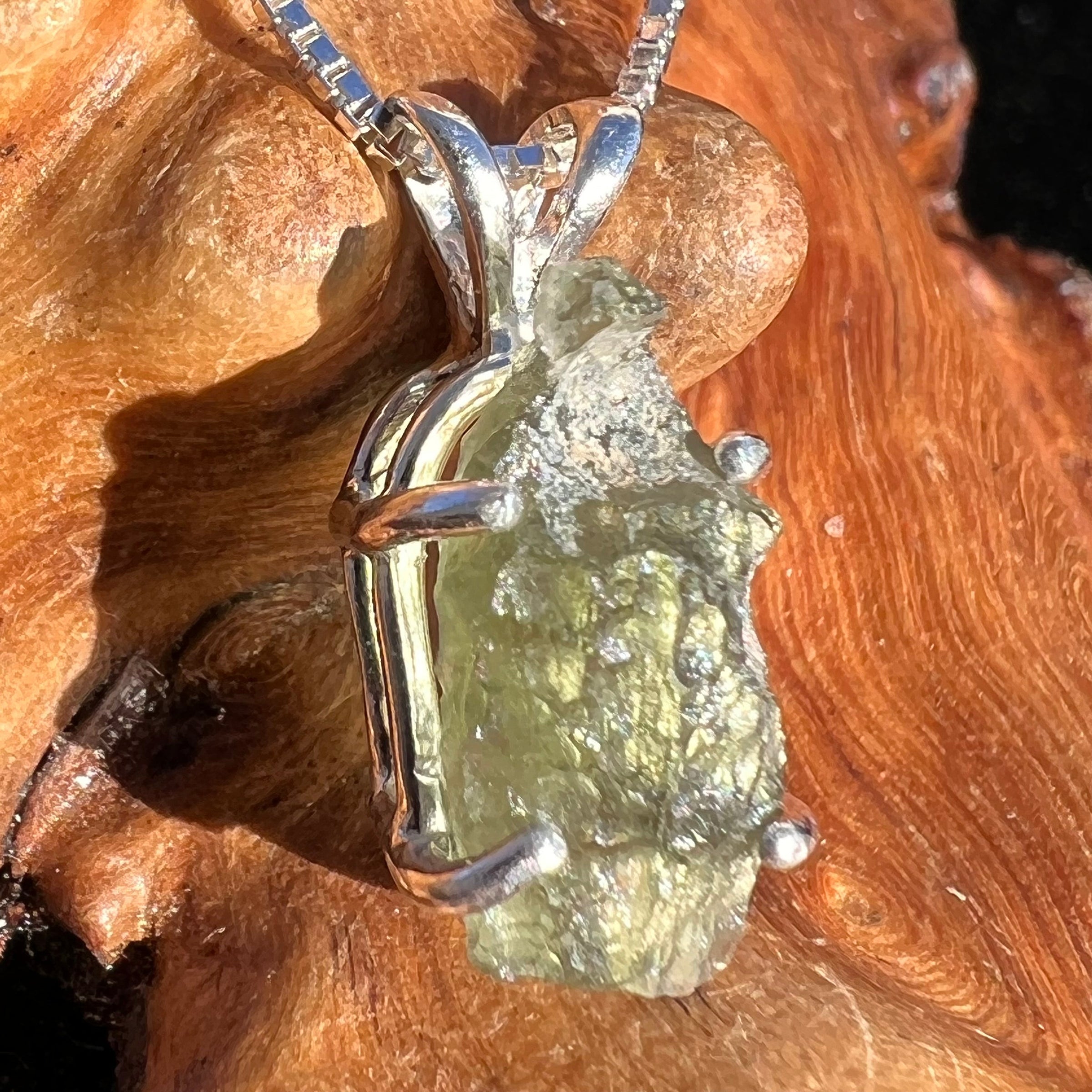 Raw Moldavite Pendant Oval Shape Sterling Silver #2228-Moldavite Life