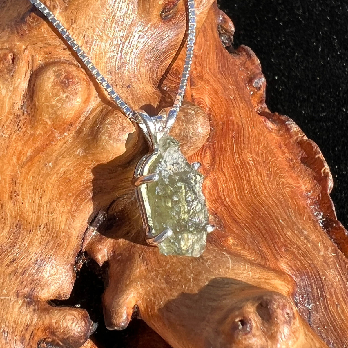 Raw Moldavite Pendant Oval Shape Sterling Silver #2228-Moldavite Life