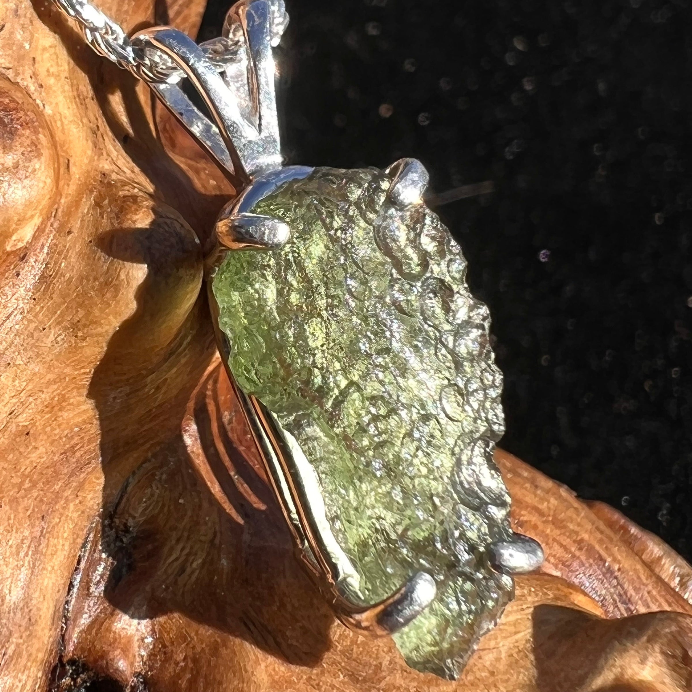 Raw Moldavite Necklace Sterling Silver #2426-Moldavite Life