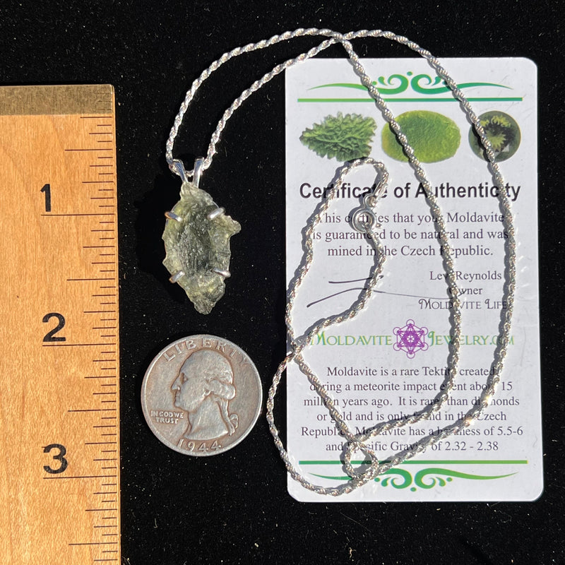 Raw Moldavite Necklace Sterling Silver #2427-Moldavite Life