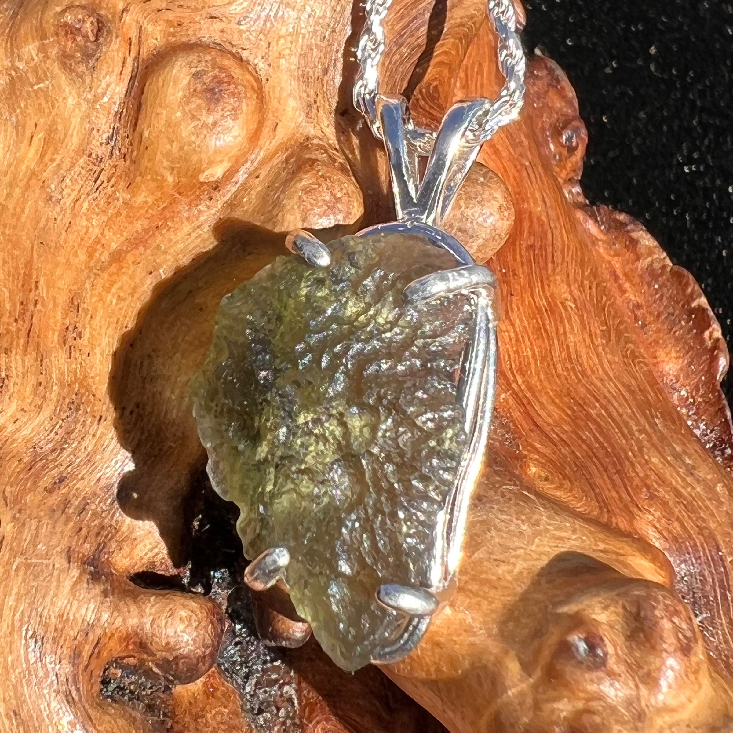 Raw Moldavite Necklace Sterling Silver #2431-Moldavite Life