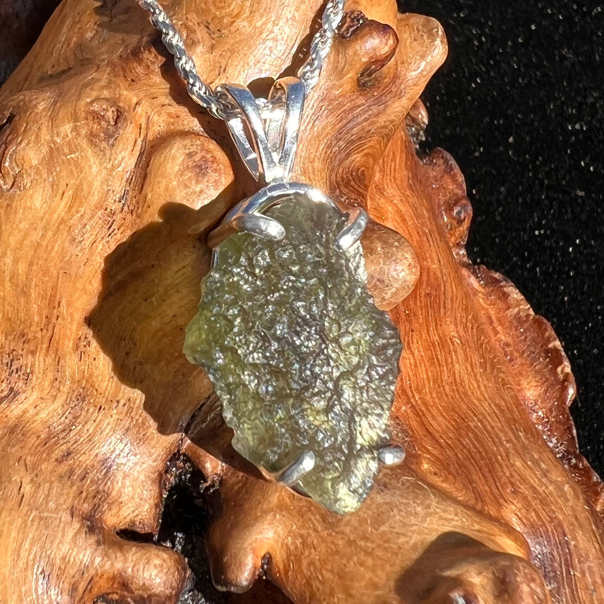 Raw Moldavite Necklace Sterling Silver #2431-Moldavite Life