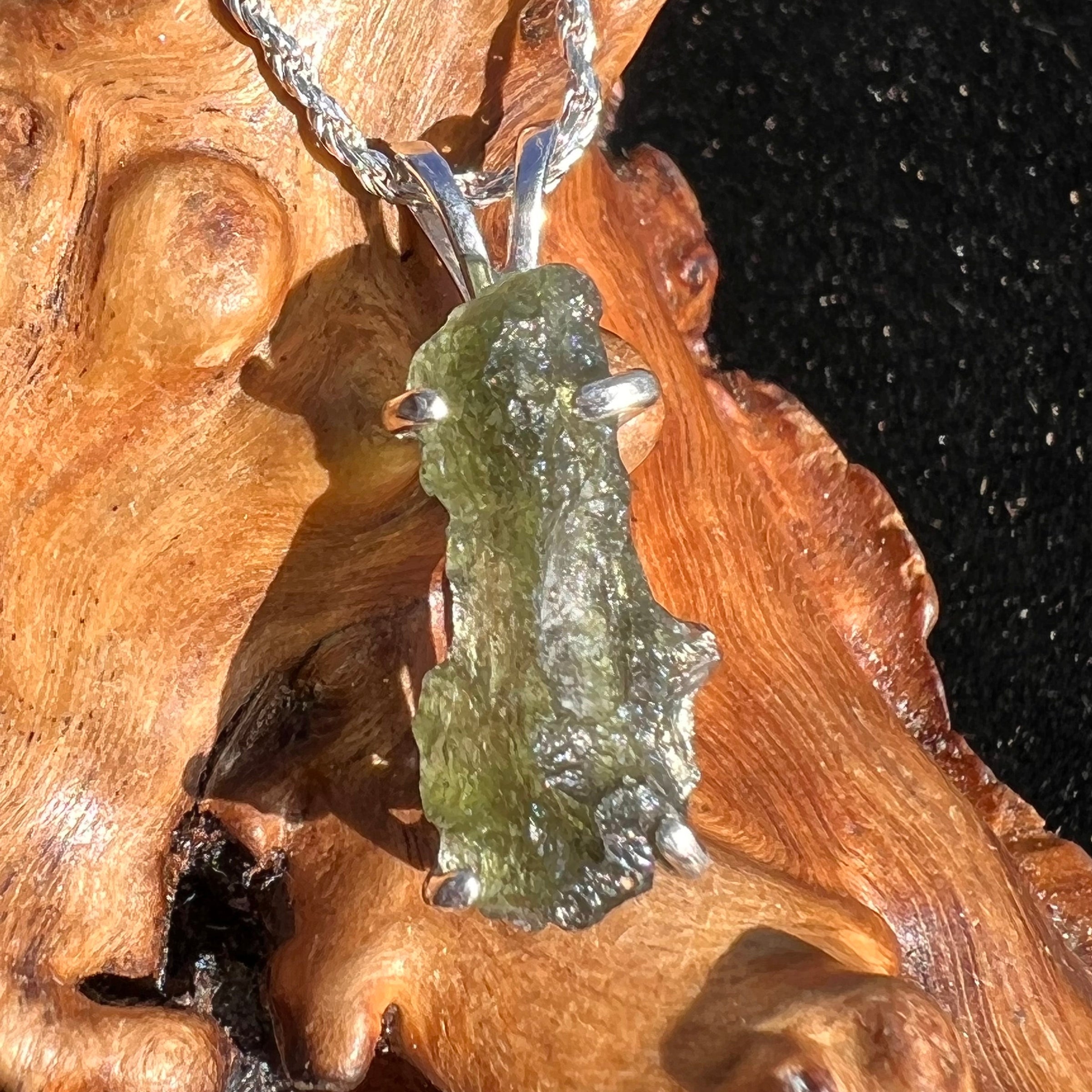 Raw Moldavite Necklace Sterling Silver #2432-Moldavite Life