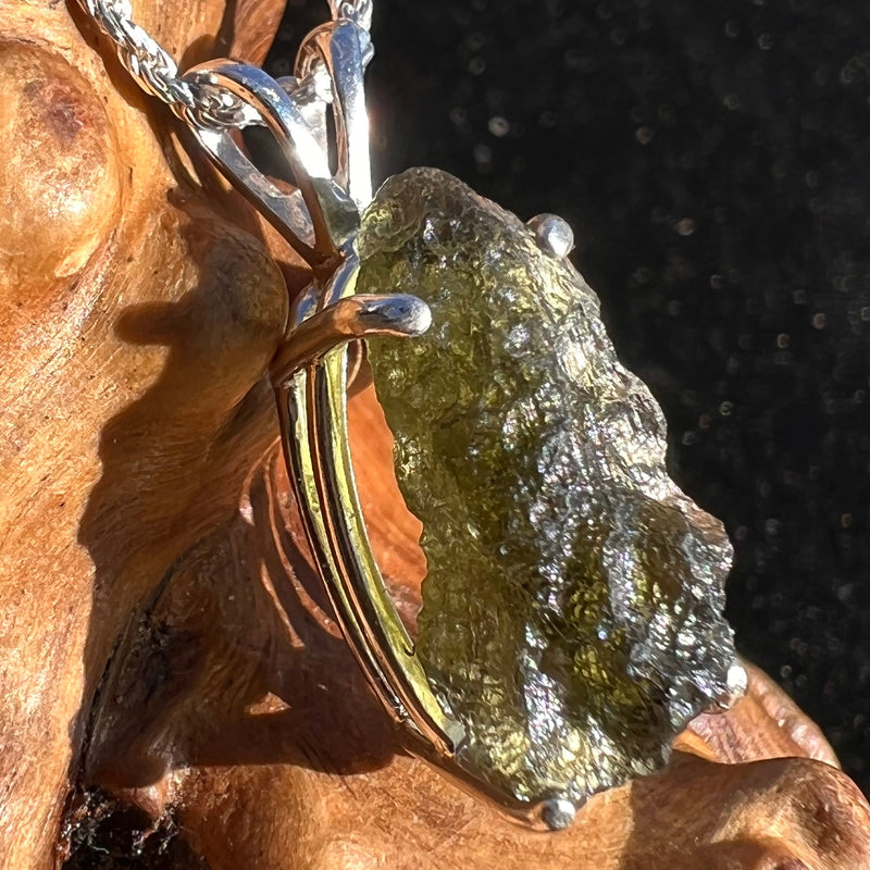Raw Moldavite Necklace Sterling Silver #2433-Moldavite Life