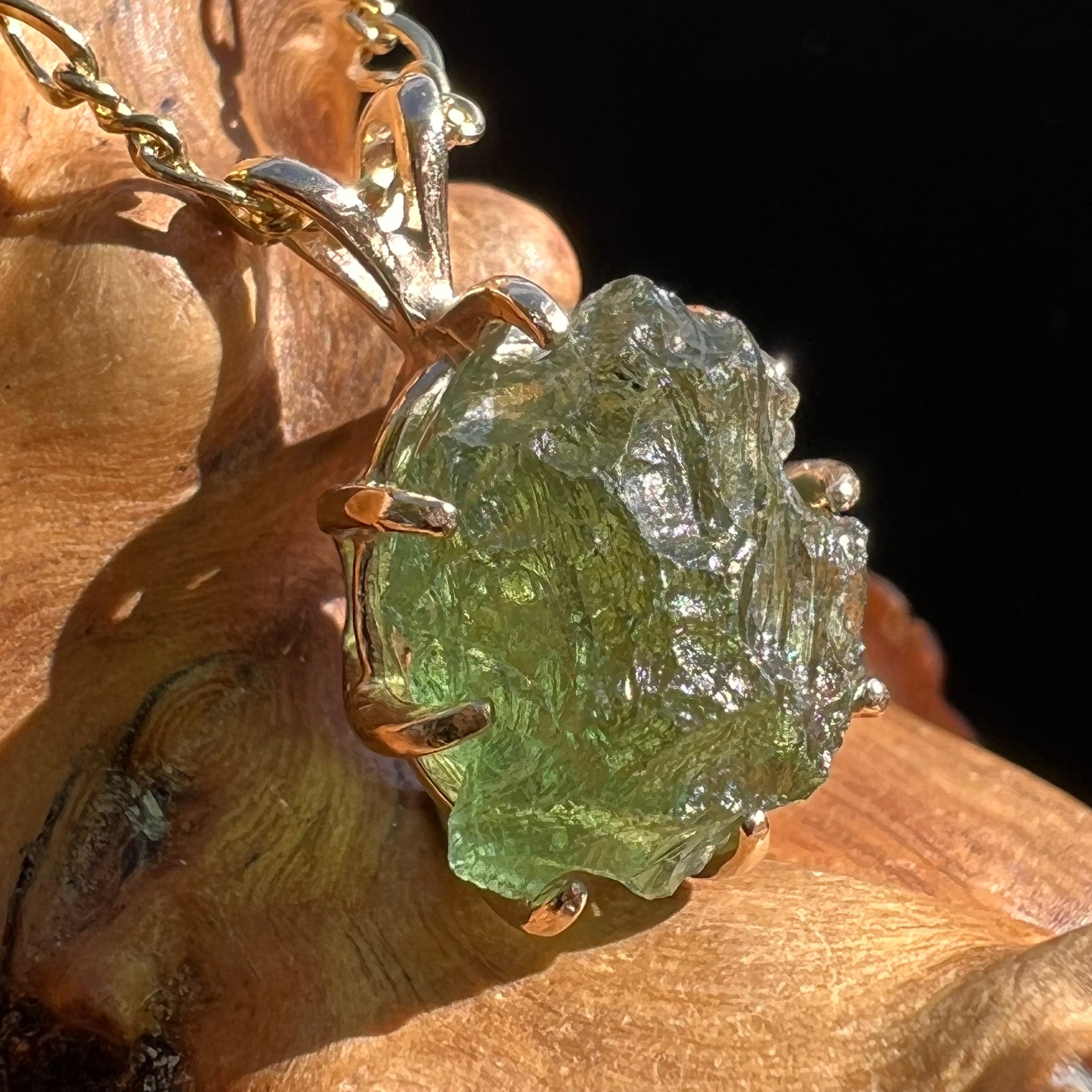 Raw Moldavite Pendant 14k Gold Moldavite Life