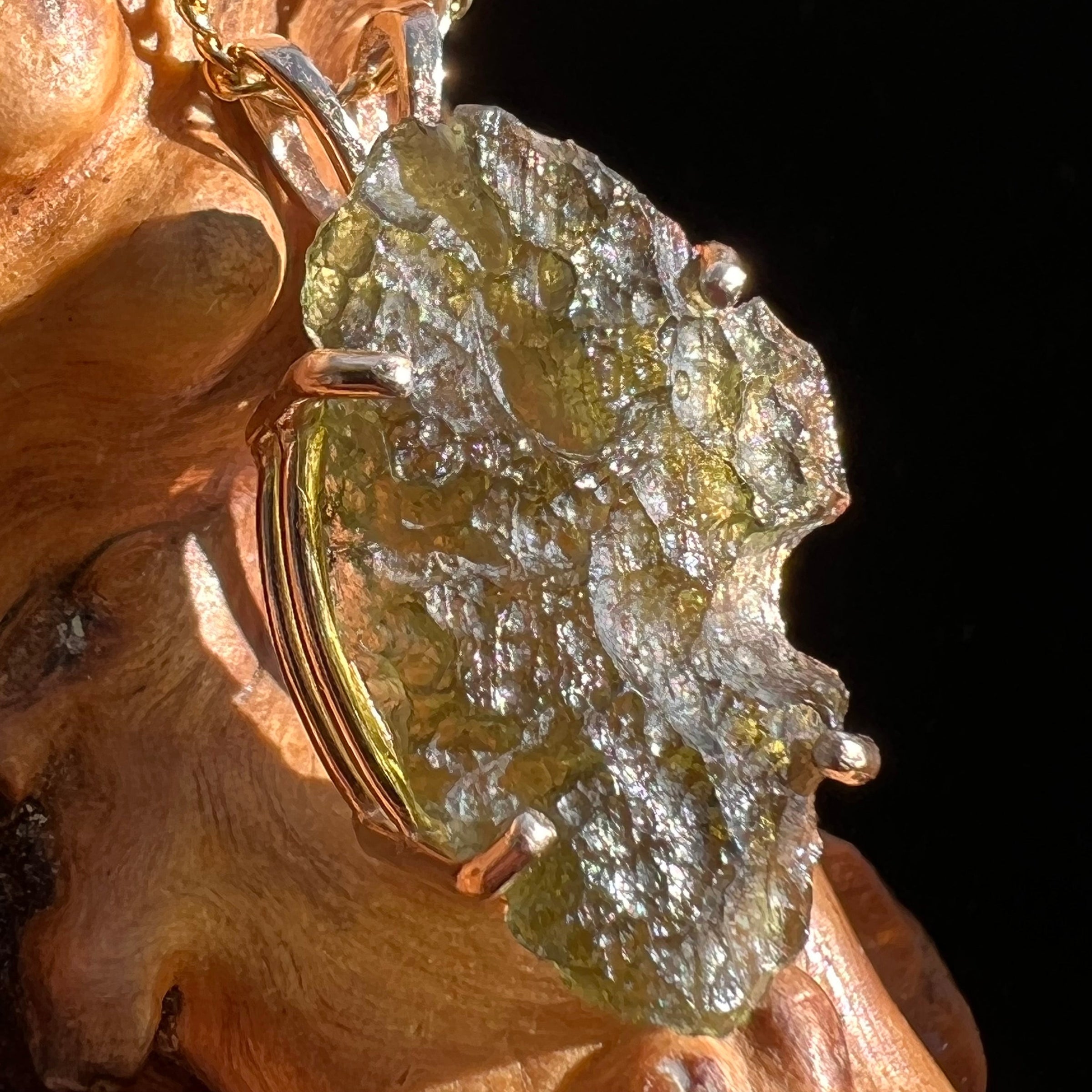 Raw Moldavite Pendant 14k Gold #2992-Moldavite Life