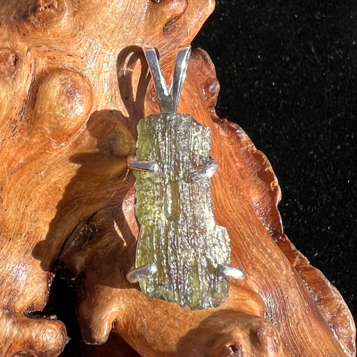 Raw Moldavite Pendant Oval Shape Sterling Silver #2202-Moldavite Life