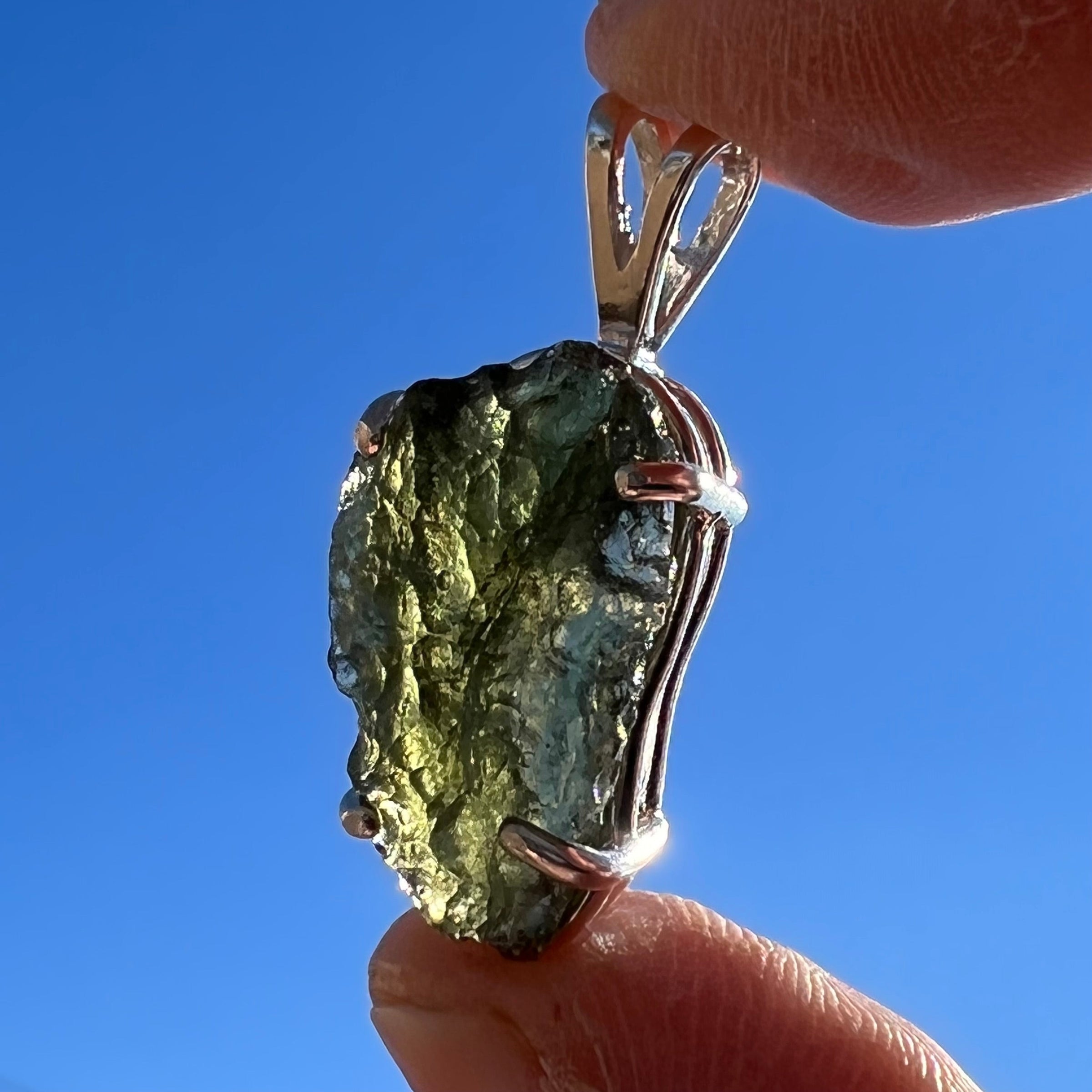 Raw Moldavite Pendant Oval Shape Sterling Silver #2203-Moldavite Life