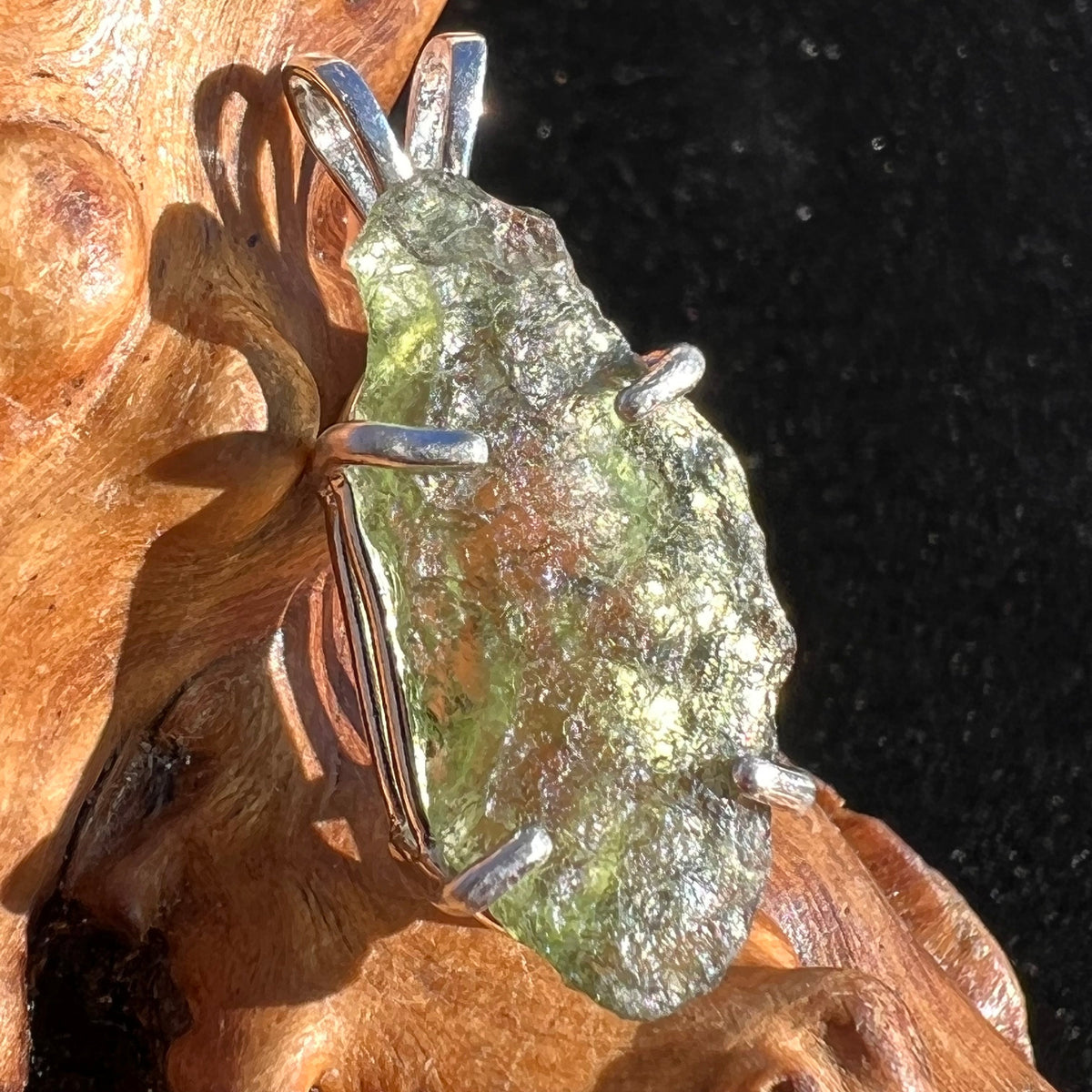 Raw Moldavite Pendant Oval Shape Sterling Silver #2204-Moldavite Life