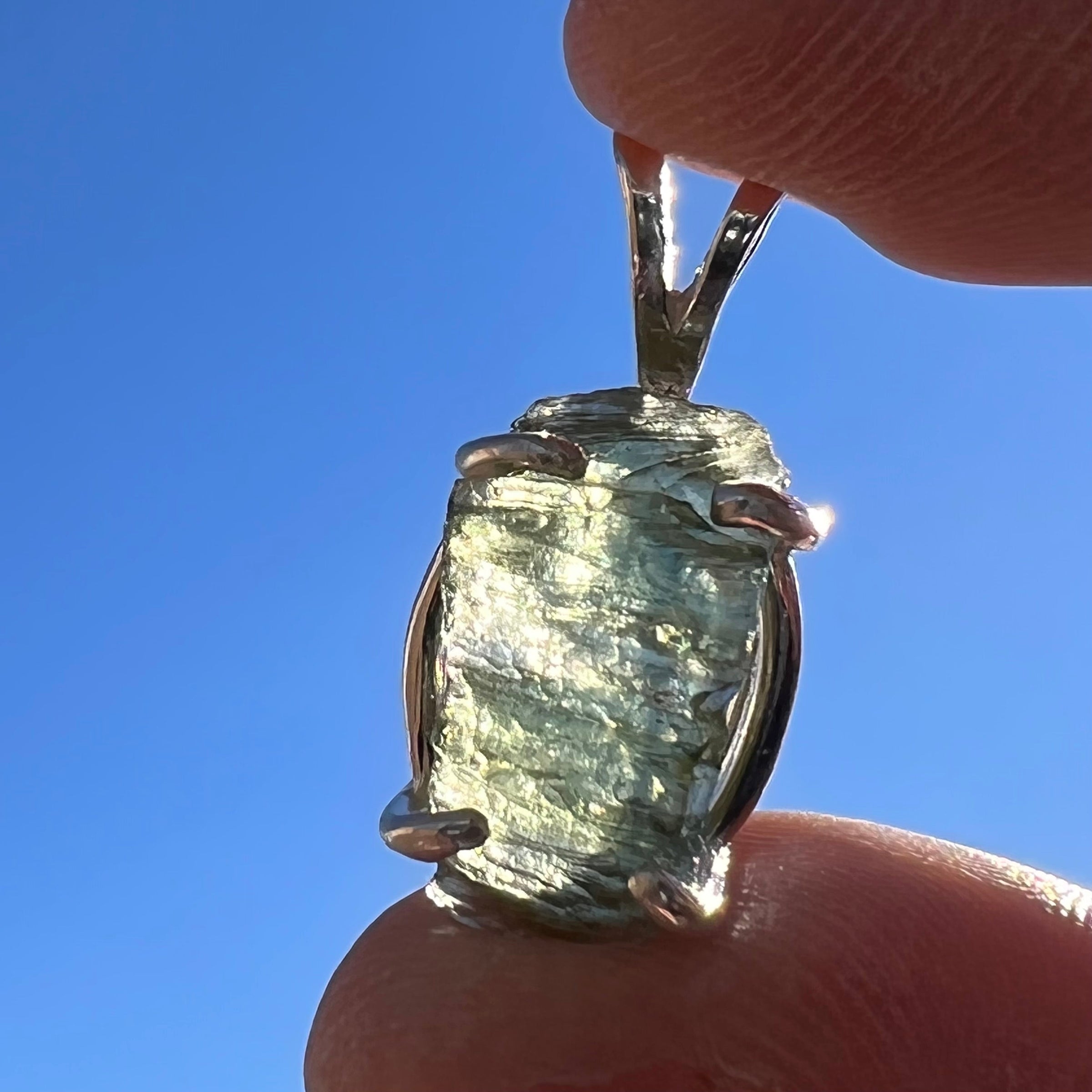 Raw Moldavite Pendant Oval Shape Sterling Silver #2205-Moldavite Life