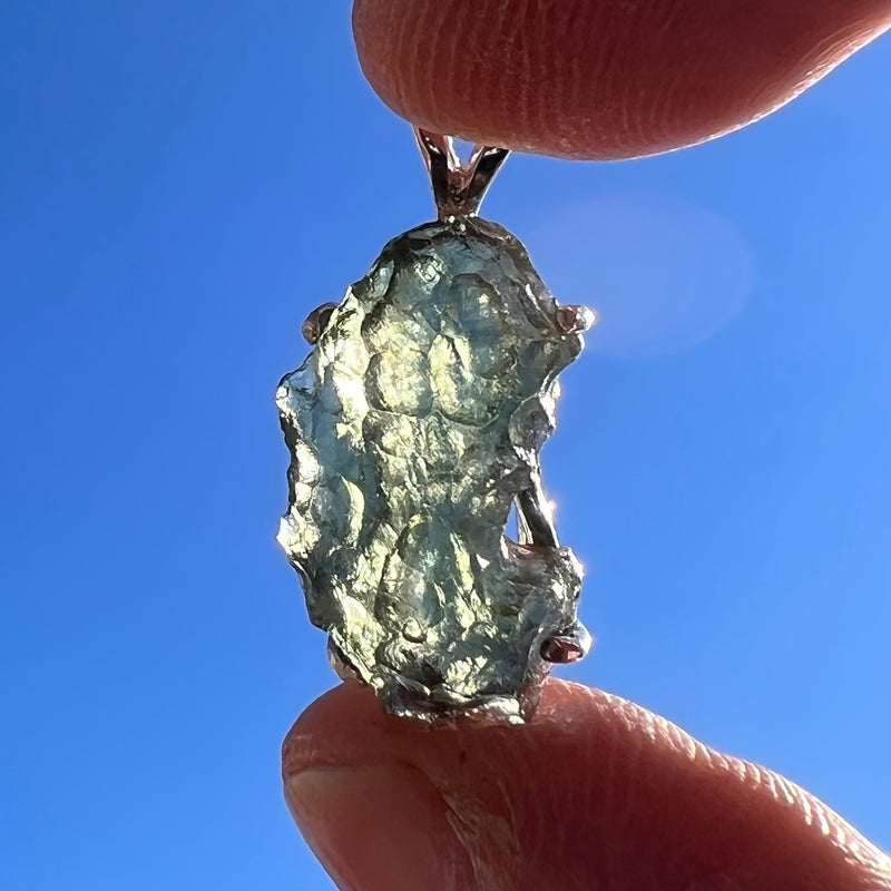 Raw Moldavite Pendant Oval Shape Sterling Silver #2206-Moldavite Life