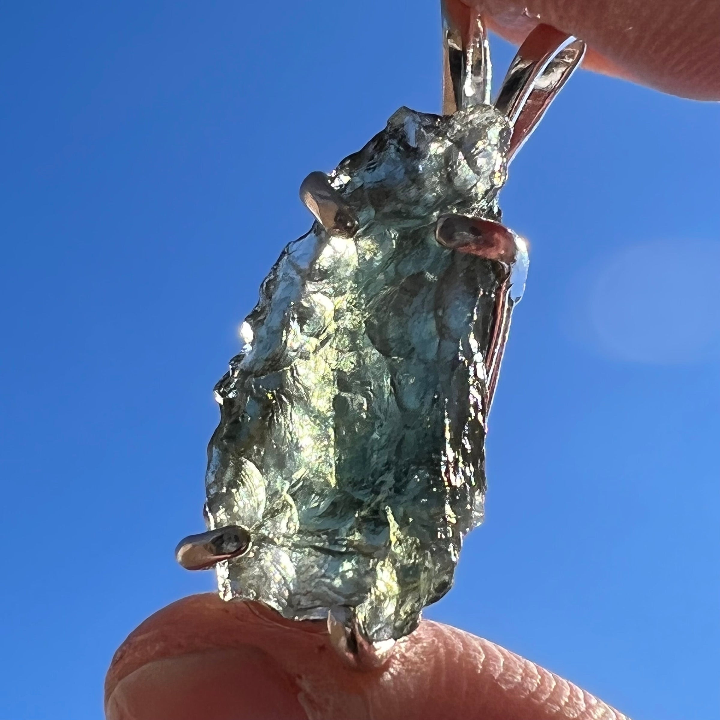 Raw Moldavite Pendant Oval Shape Sterling Silver #2209-Moldavite Life