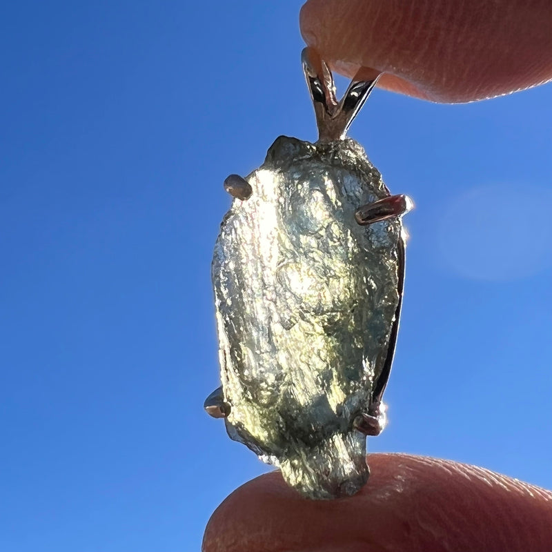 Raw Moldavite Pendant Oval Shape Sterling Silver #2211-Moldavite Life