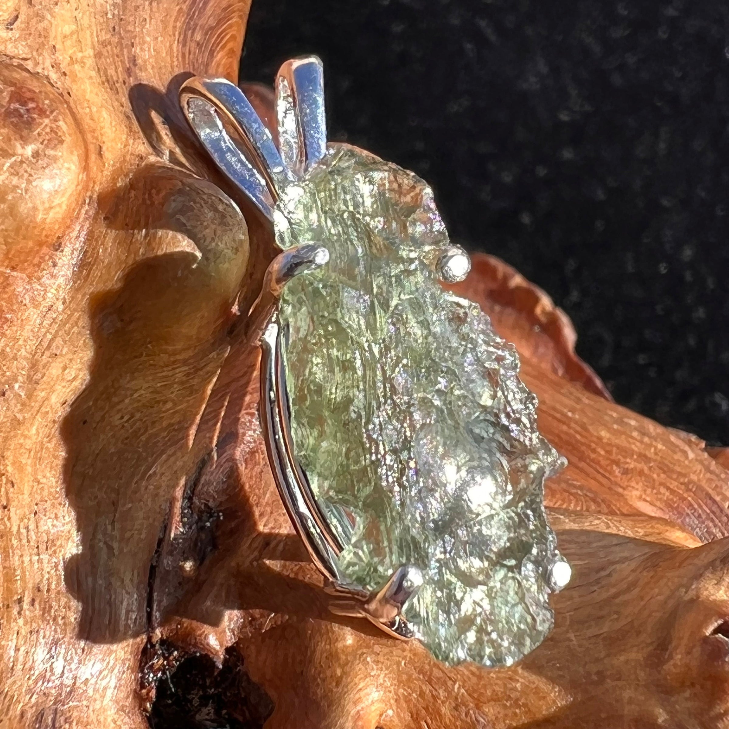 Raw Moldavite Pendant Oval Shape Sterling Silver #2215-Moldavite Life