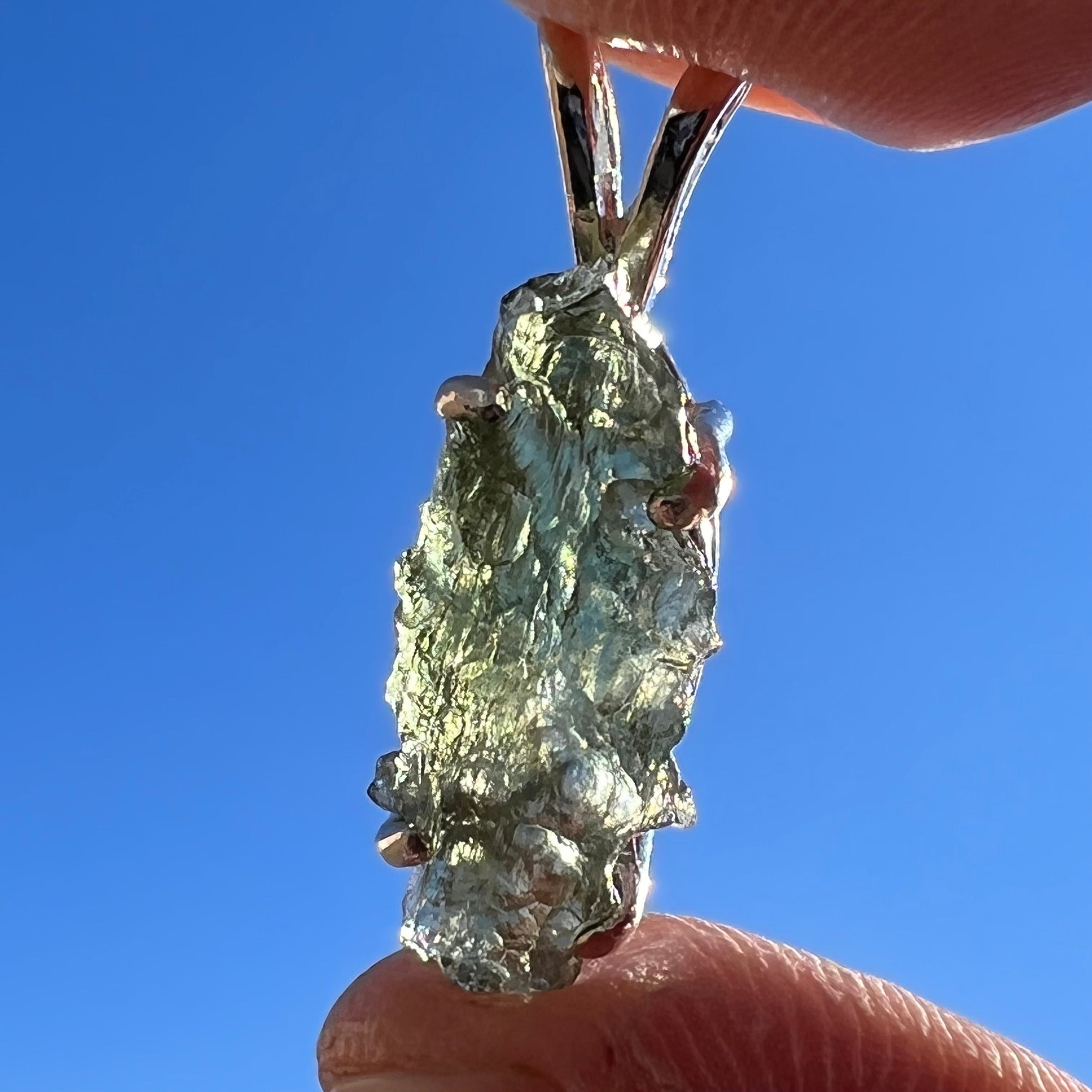 Raw Moldavite Pendant Oval Shape Sterling Silver #2215-Moldavite Life