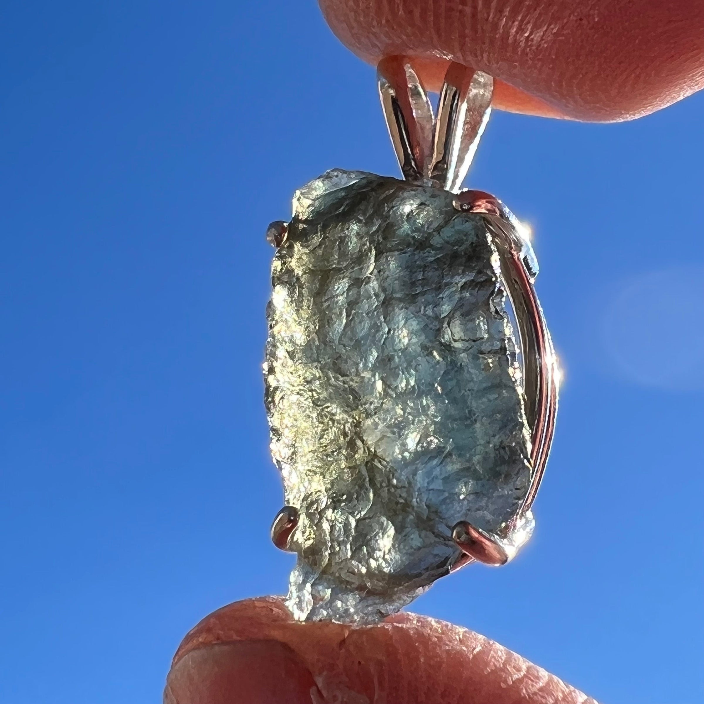 Raw Moldavite Pendant Oval Shape Sterling Silver #2217-Moldavite Life