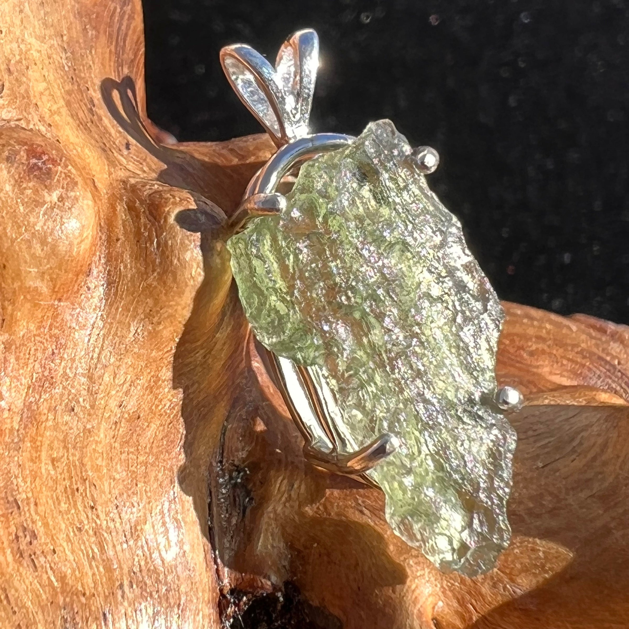 Raw Moldavite Pendant Oval Shape Sterling Silver #2218-Moldavite Life