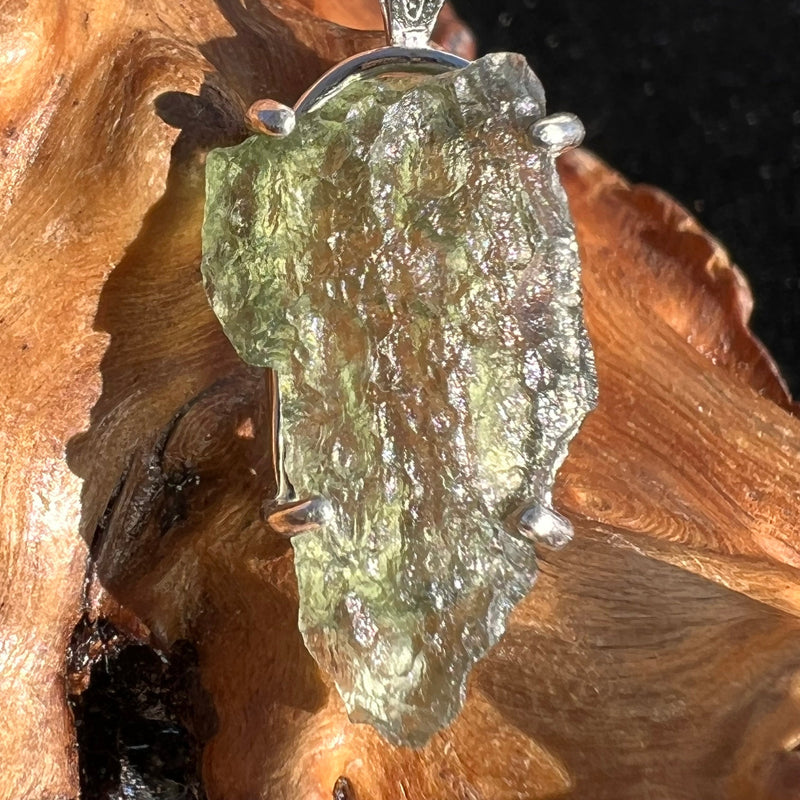 Raw Moldavite Pendant Oval Shape Sterling Silver #2218-Moldavite Life