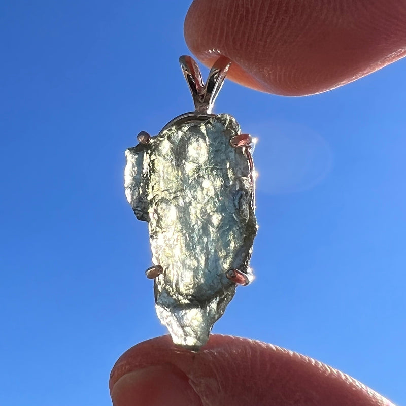 Raw Moldavite Pendant Oval Shape Sterling Silver #2218-Moldavite Life