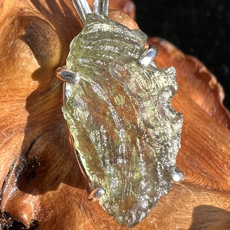 Raw Moldavite Pendant Oval Shape Sterling Silver #2219-Moldavite Life