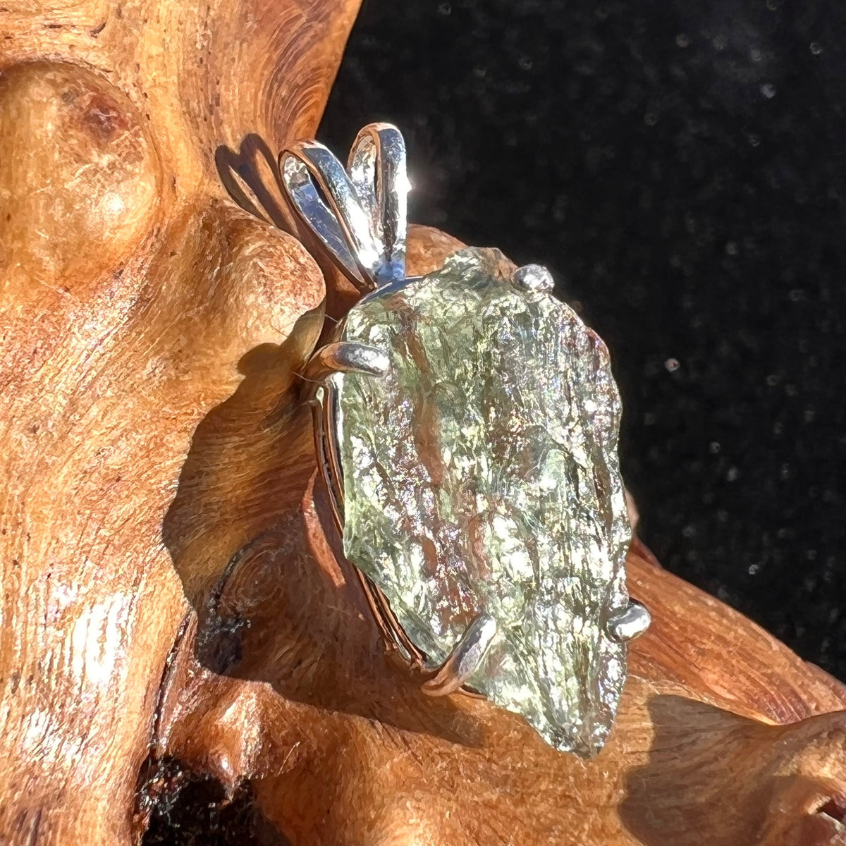 Raw Moldavite Pendant Oval Shape Sterling Silver #2221-Moldavite Life