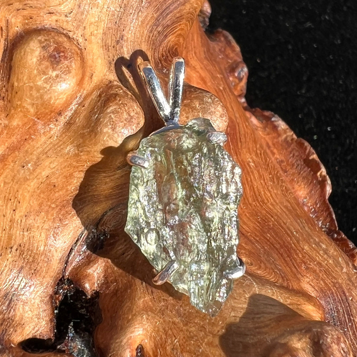 Raw Moldavite Pendant Oval Shape Sterling Silver #2221-Moldavite Life