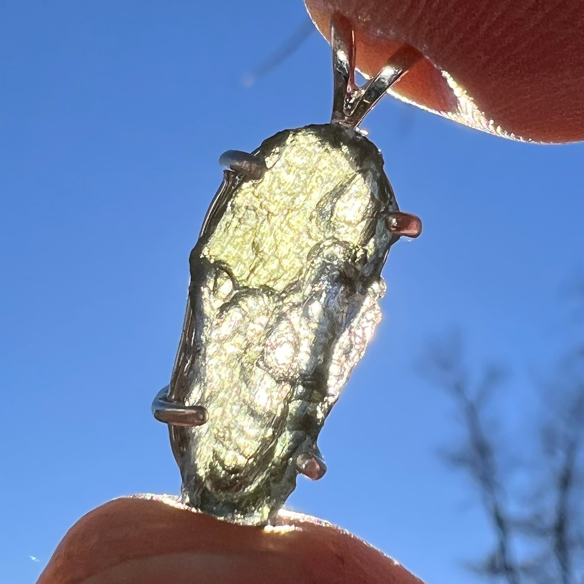 Raw Moldavite Pendant Oval Shape Sterling Silver #2225-Moldavite Life
