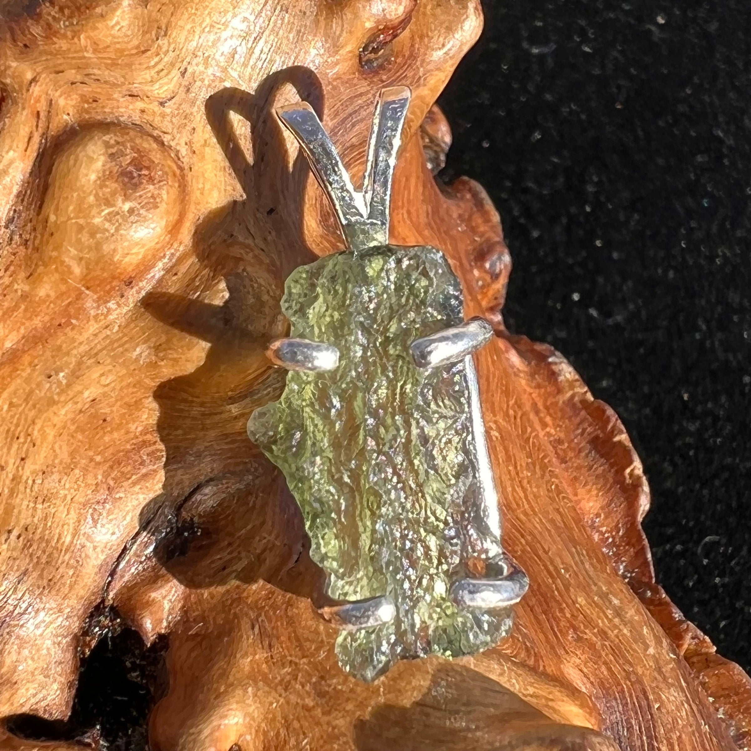 Raw Moldavite Pendant Rectangle Shape Sterling Silver #2212-Moldavite Life