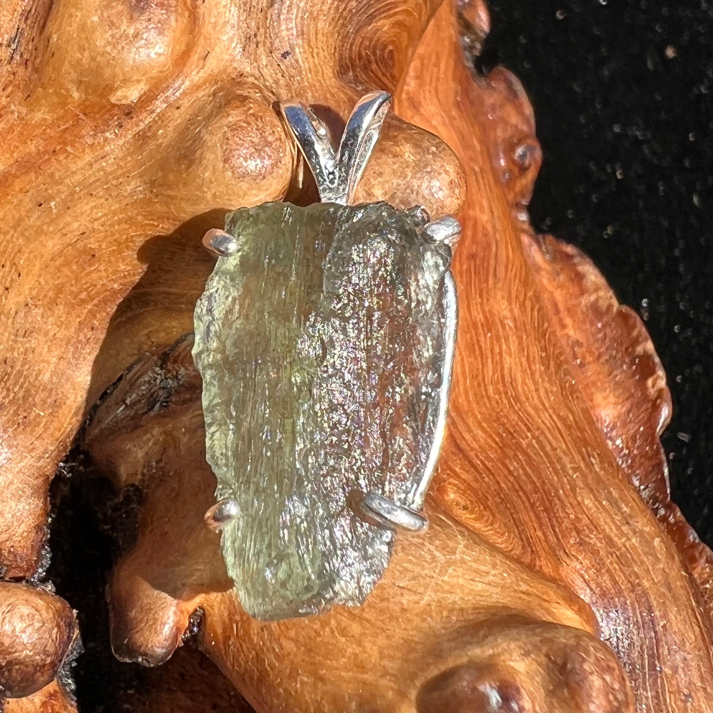 Raw Moldavite Pendant Sterling Silver #2251-Moldavite Life