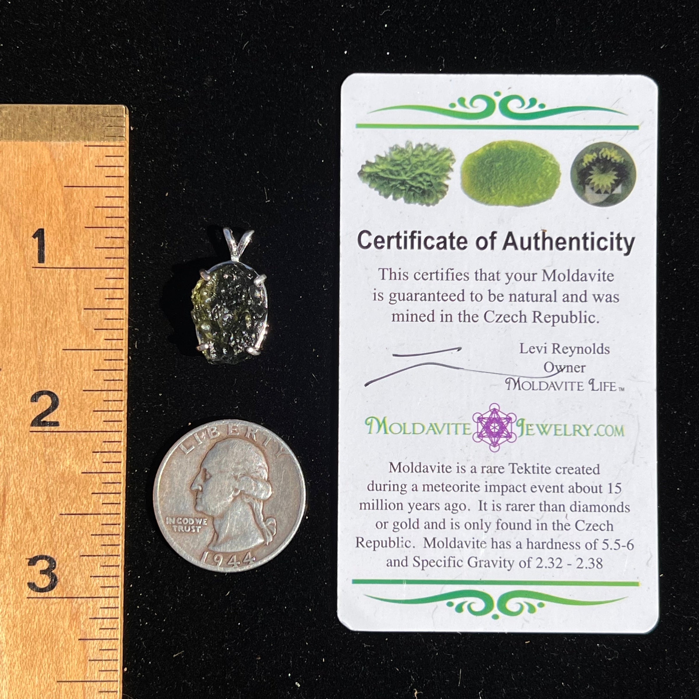 Raw Moldavite Pendant Sterling Silver #2301-Moldavite Life