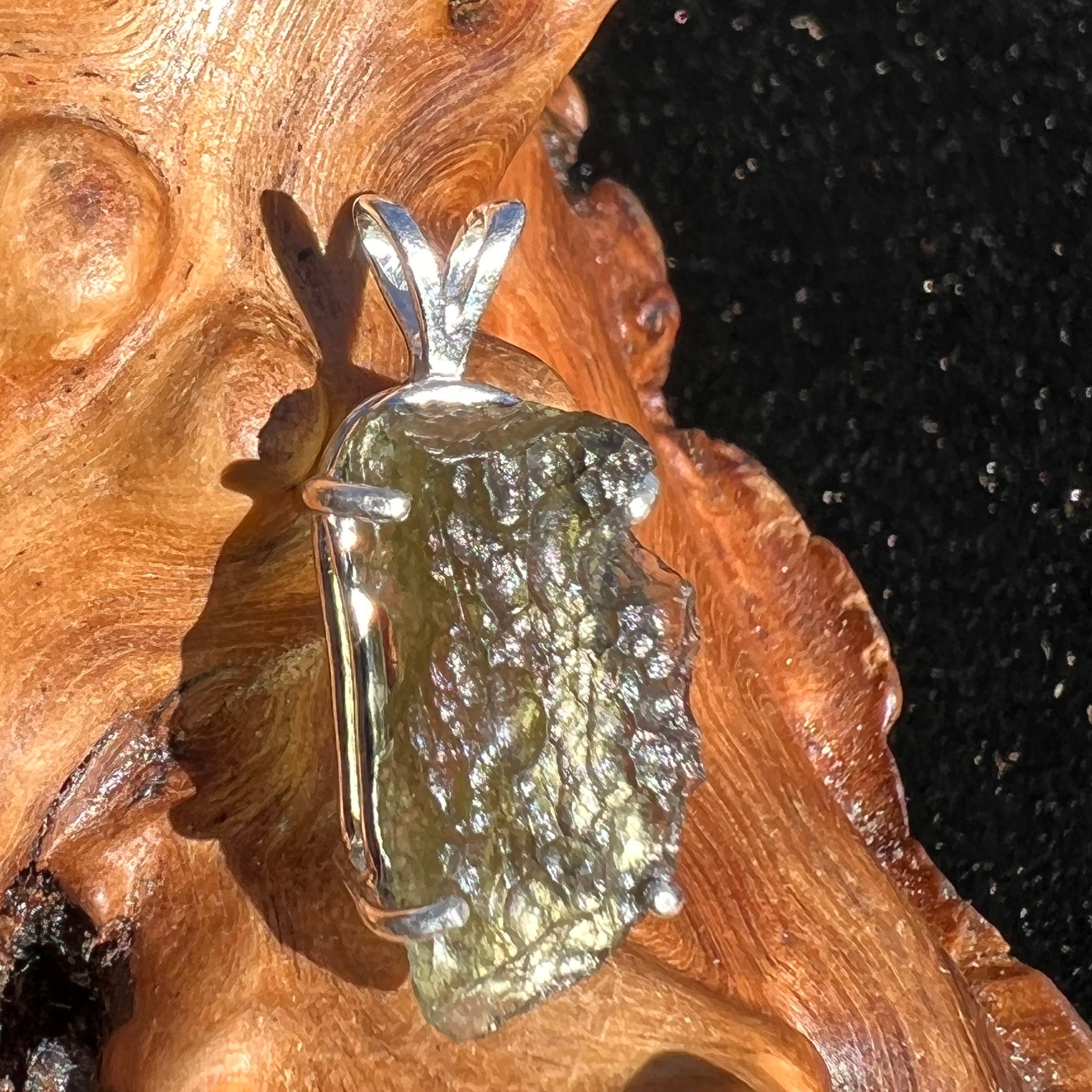 Raw Moldavite Pendant Sterling Silver #2308-Moldavite Life
