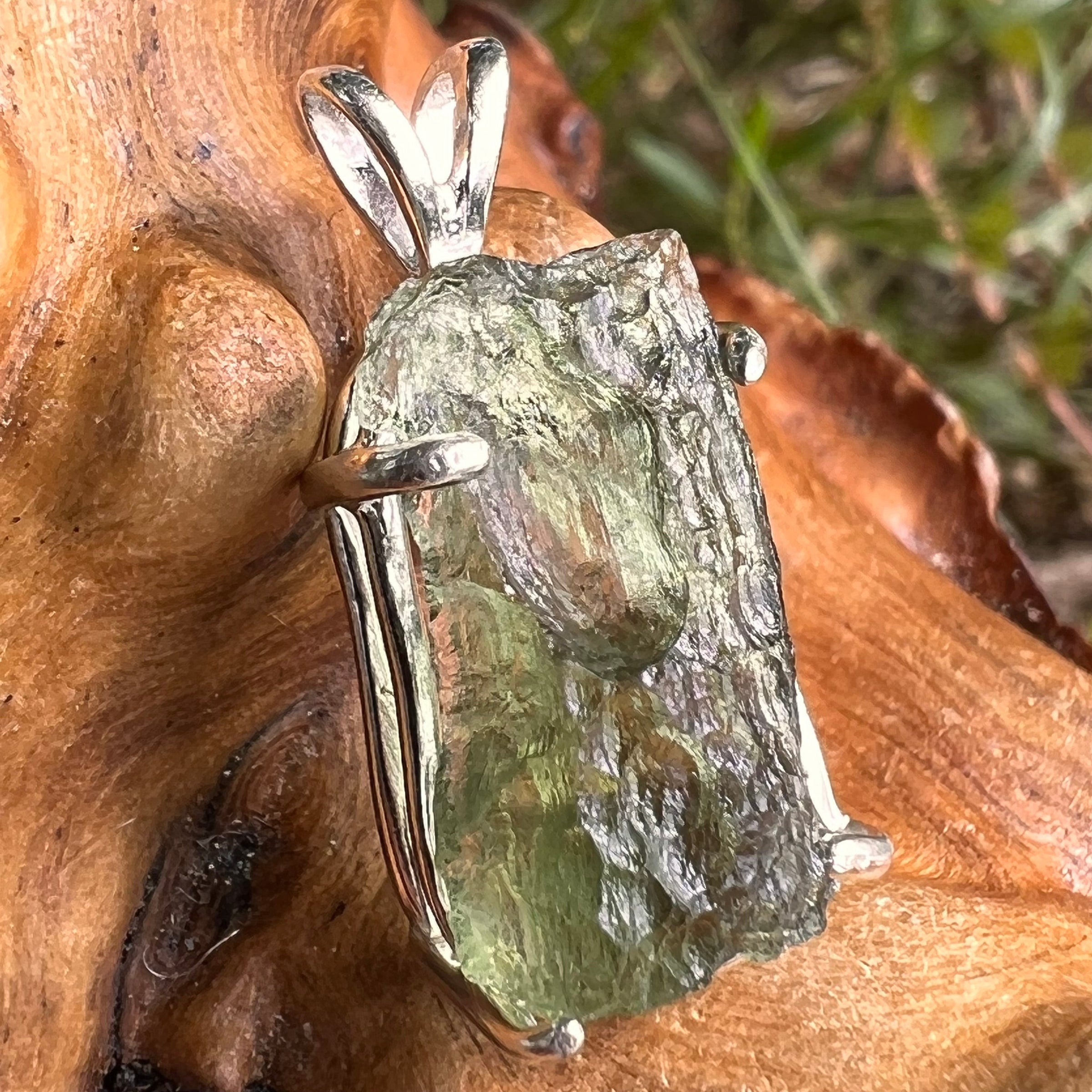 Raw Moldavite Pendant Sterling Silver #2562-Moldavite Life