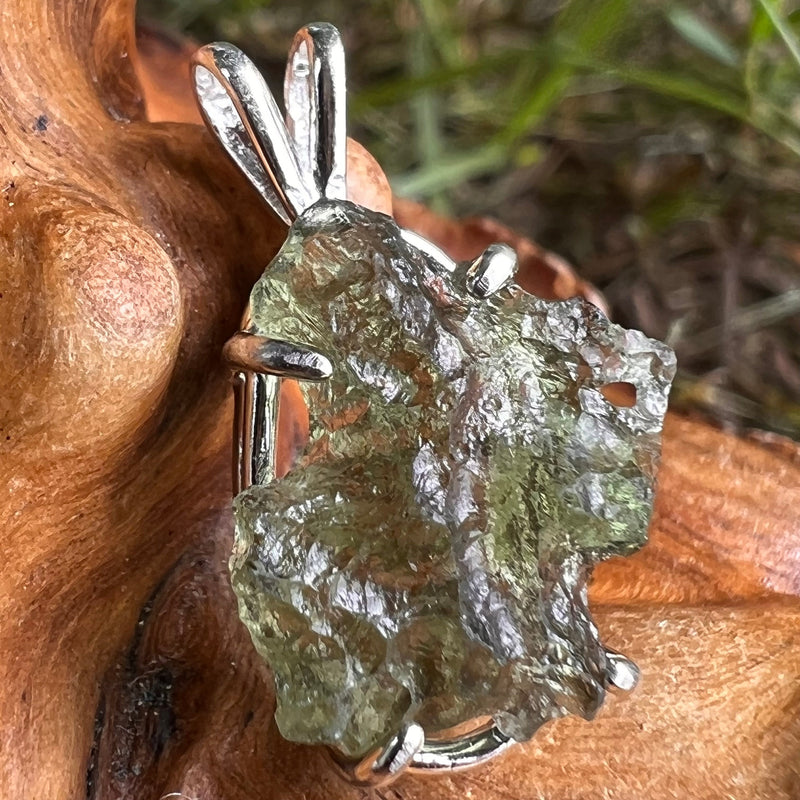 Raw Moldavite Pendant Sterling Silver #2564-Moldavite Life
