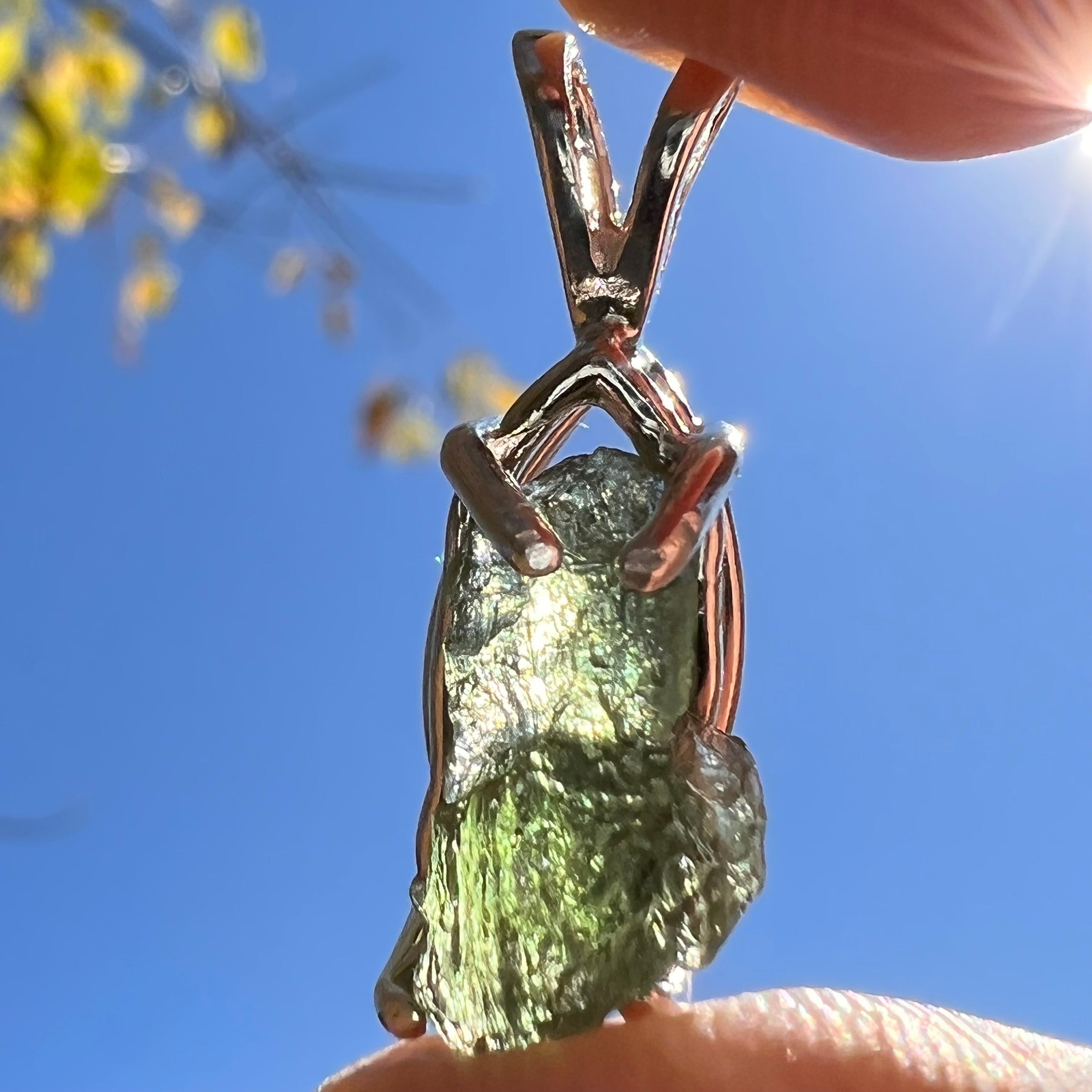 Raw Moldavite Pendant Sterling Silver #3126-Moldavite Life