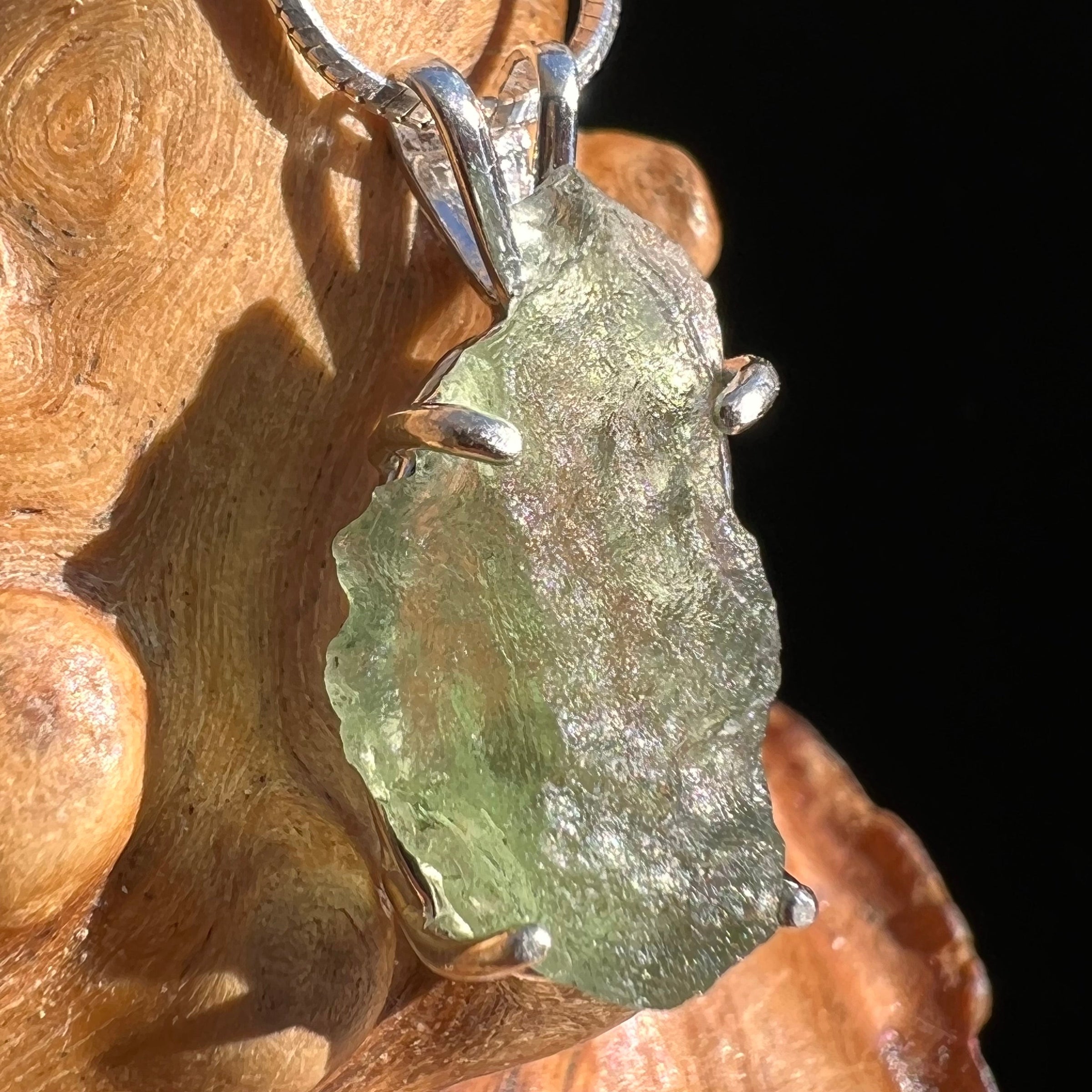 Raw Moldavite Pendant Sterling Silver #3138-Moldavite Life